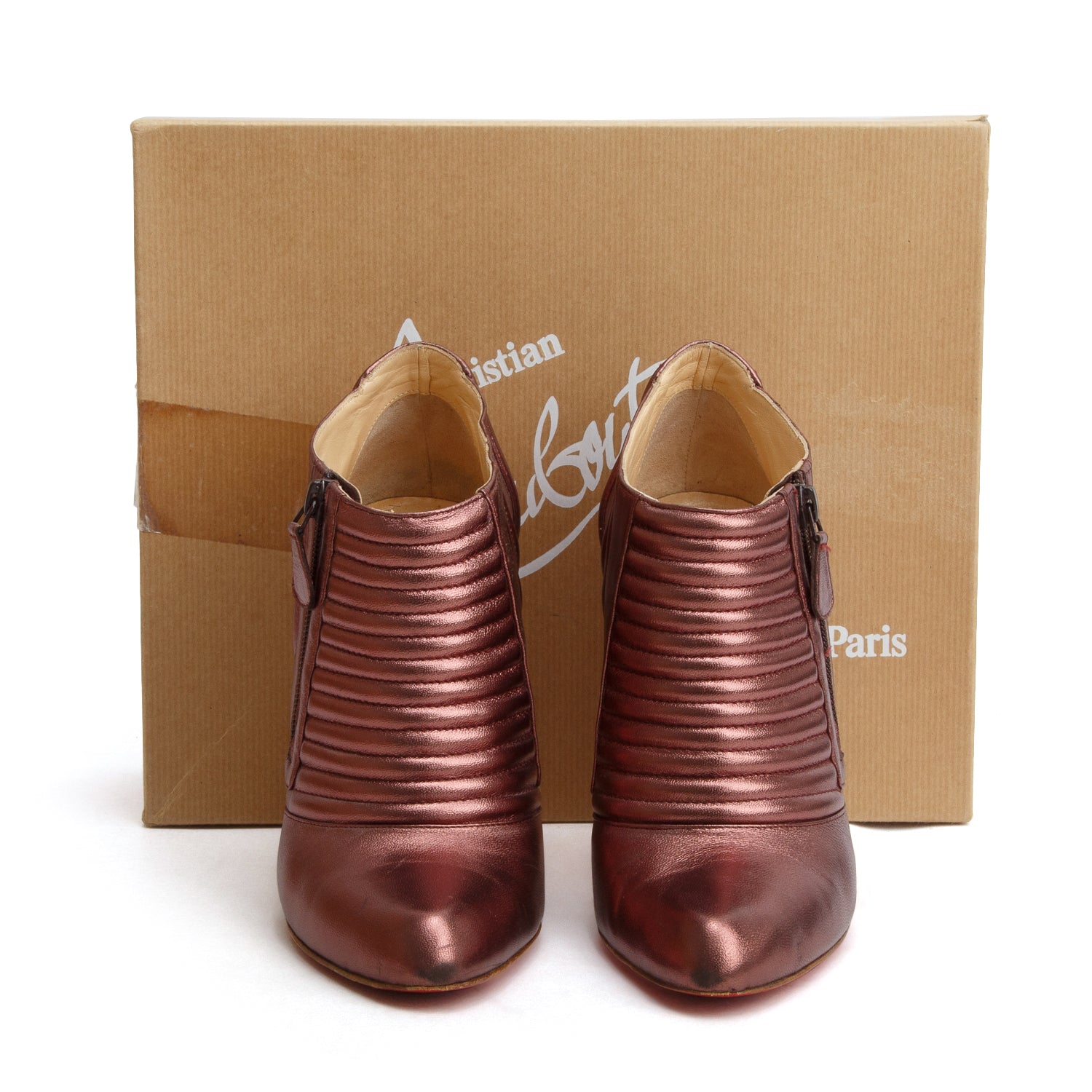 Christian Louboutin Metallic Purple Nappa Laminato Sigourney 100 Booties, Women's Size 40.5 w/ Box