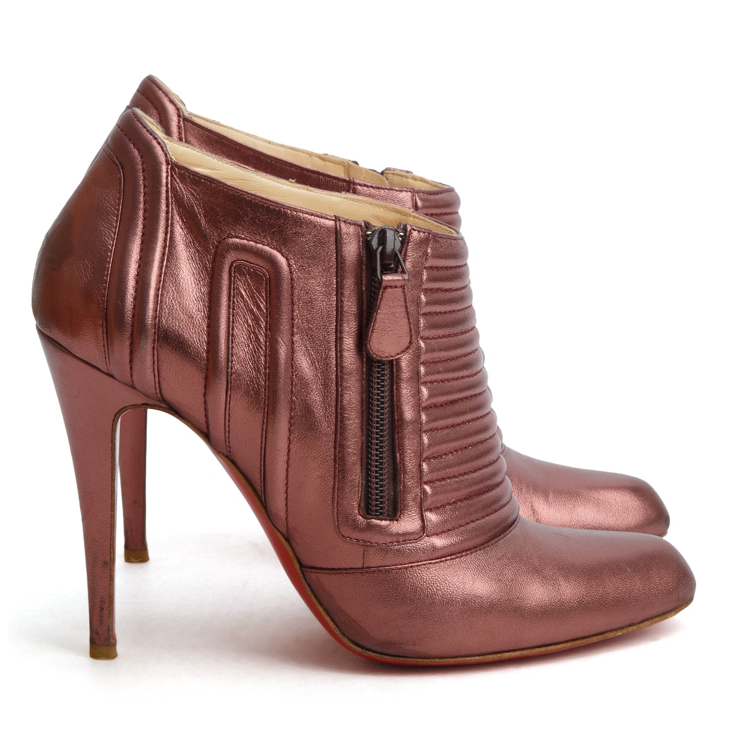 Christian Louboutin Metallic Purple Nappa Laminato Sigourney 100 Booties, Women's Size 40.5 w/ Box