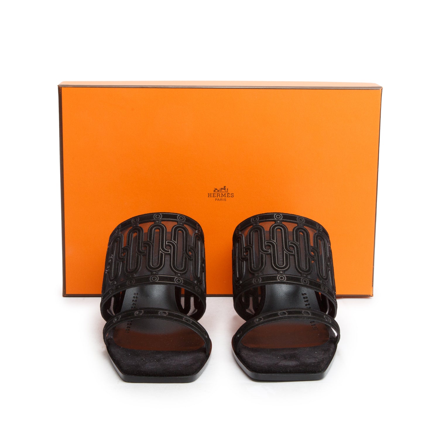 Hermes Noir Suede Goatskin Mesh Joia 55 Mule Sandals, Women's Size 40 w/ Box