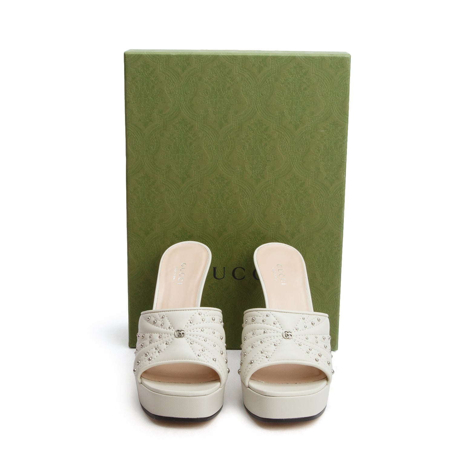 Gucci Cream Nappa Charlotte Studded Platform Sandals, Women's Size 37.5 w/ Box
