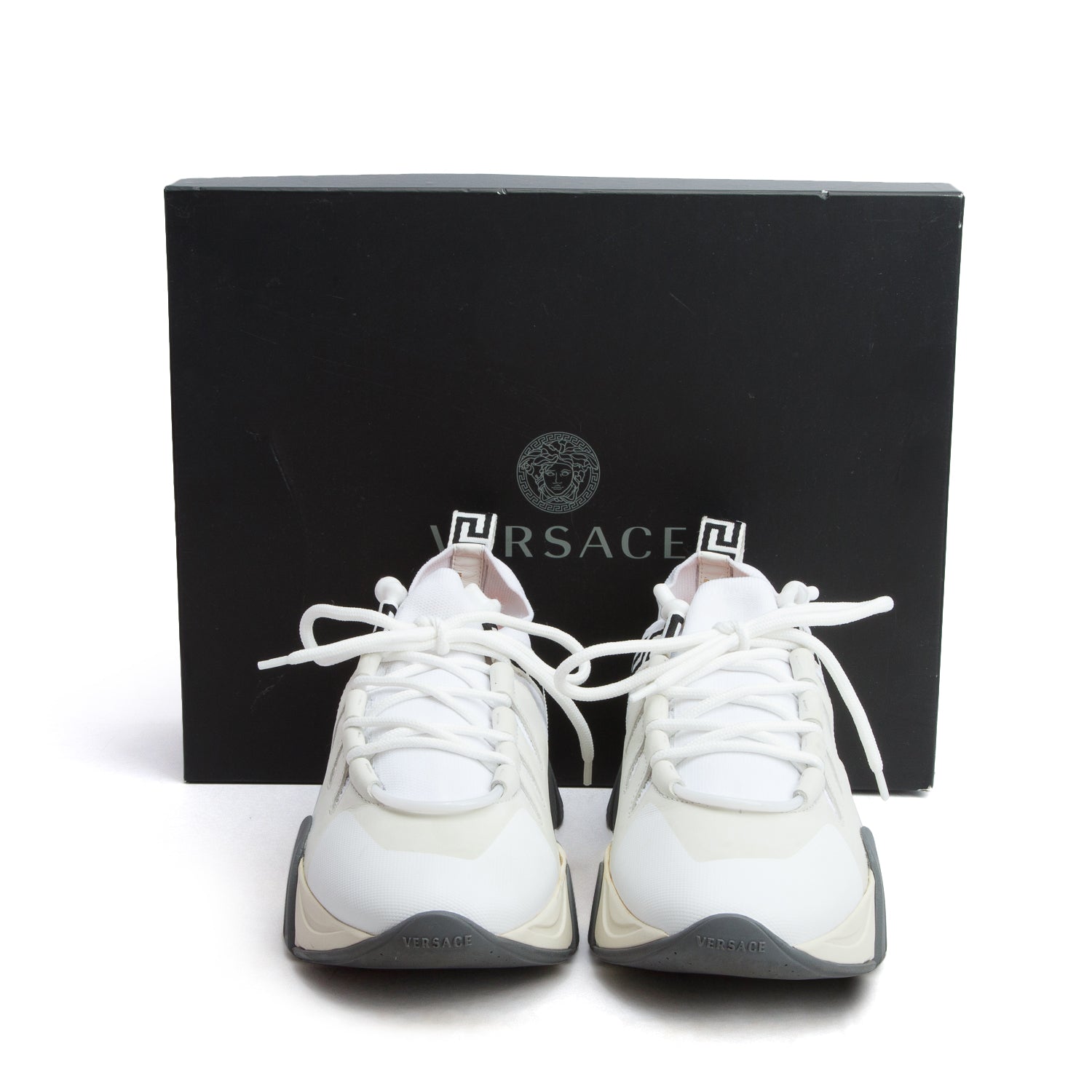 Versace White Knit Mesh Squalo Low Top Sneakers, Men's Size 42 w/ Box