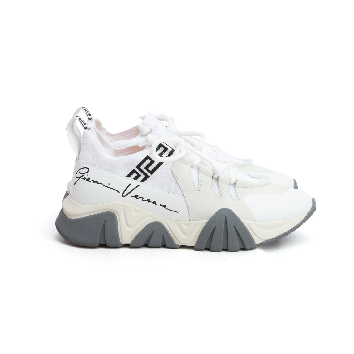 Versace White Knit Mesh Squalo Low Top Sneakers, Men's Size 42 w/ Box