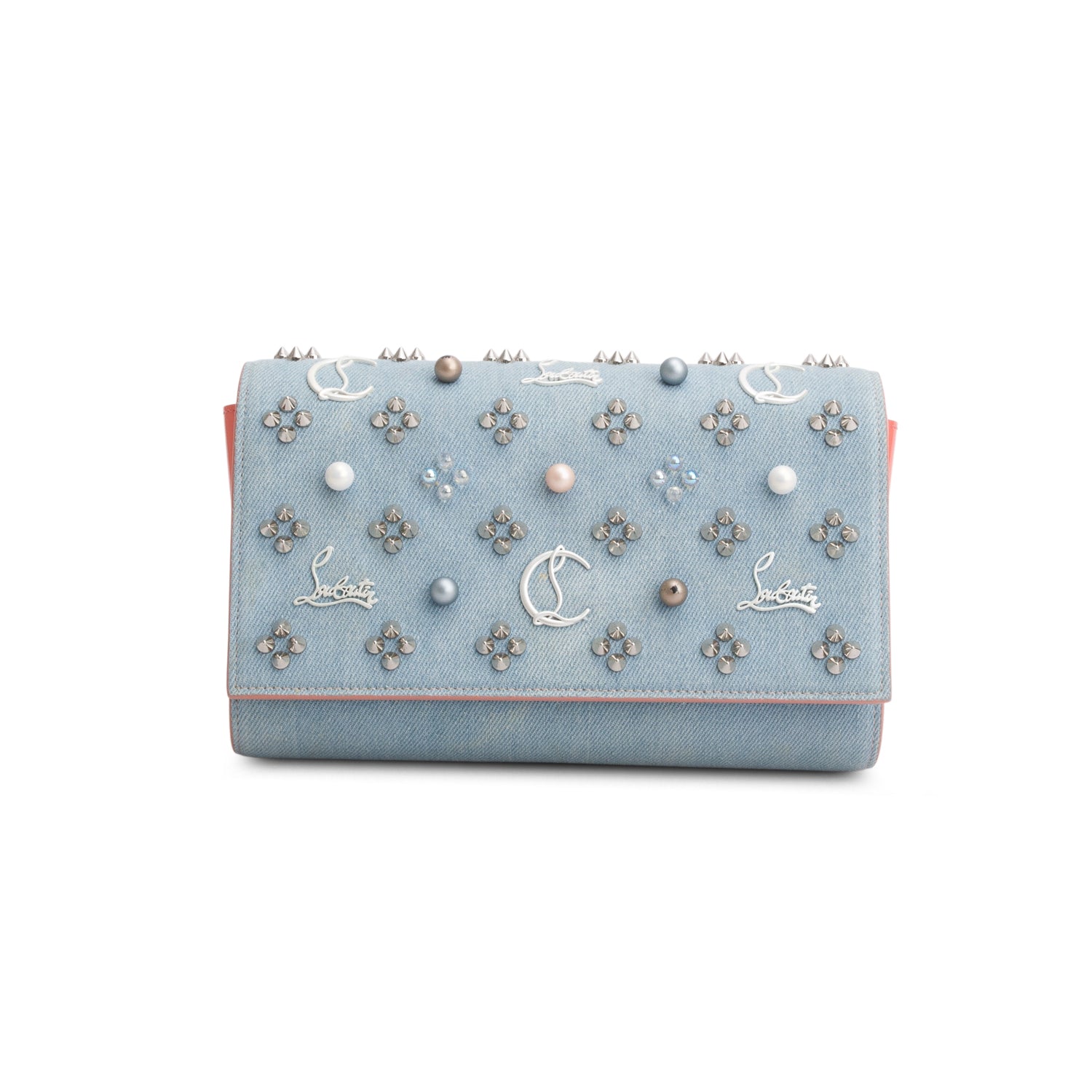 Christian Louboutin Denim Spikes Loubinthesky Paloma Clutch
