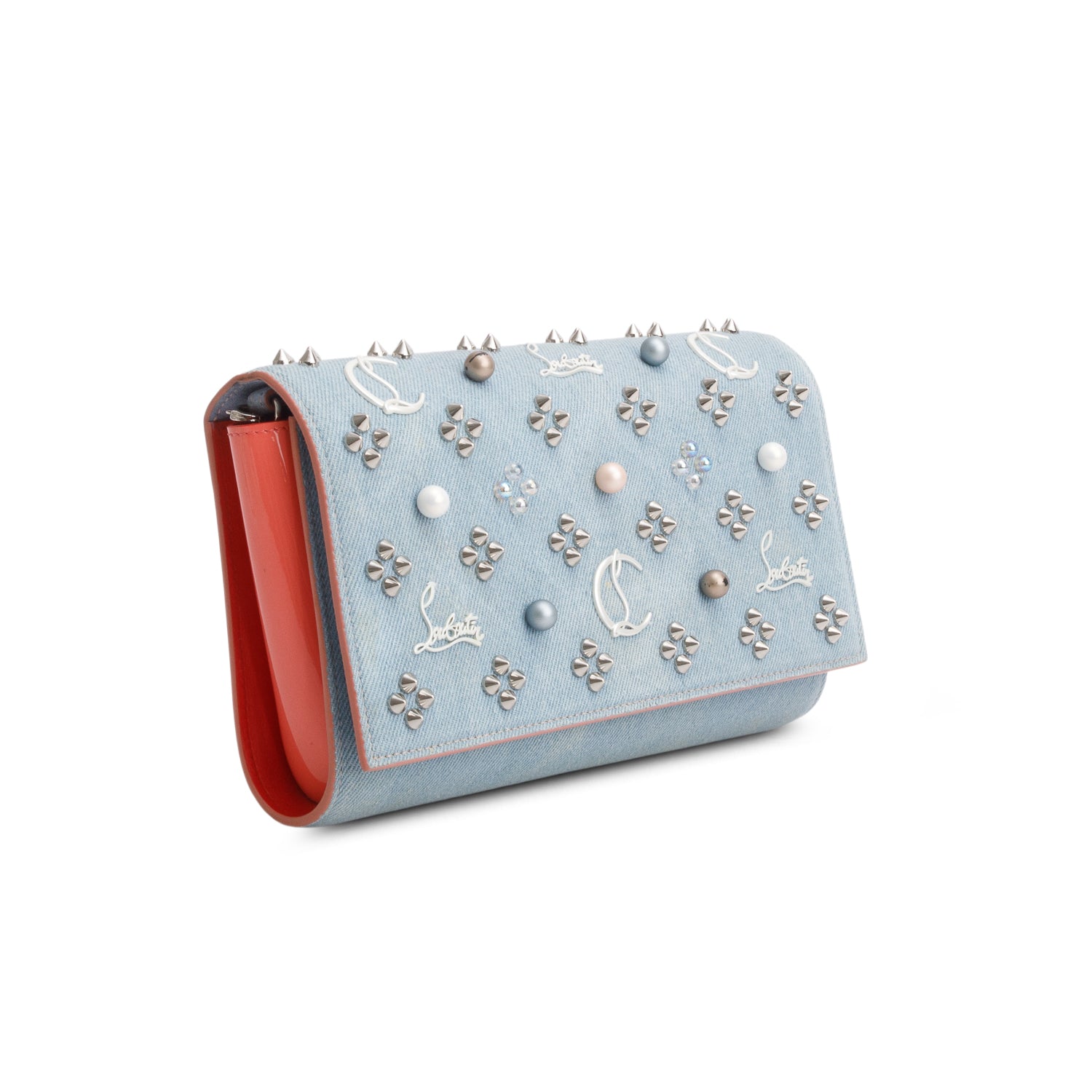 Christian Louboutin Denim Spikes Loubinthesky Paloma Clutch