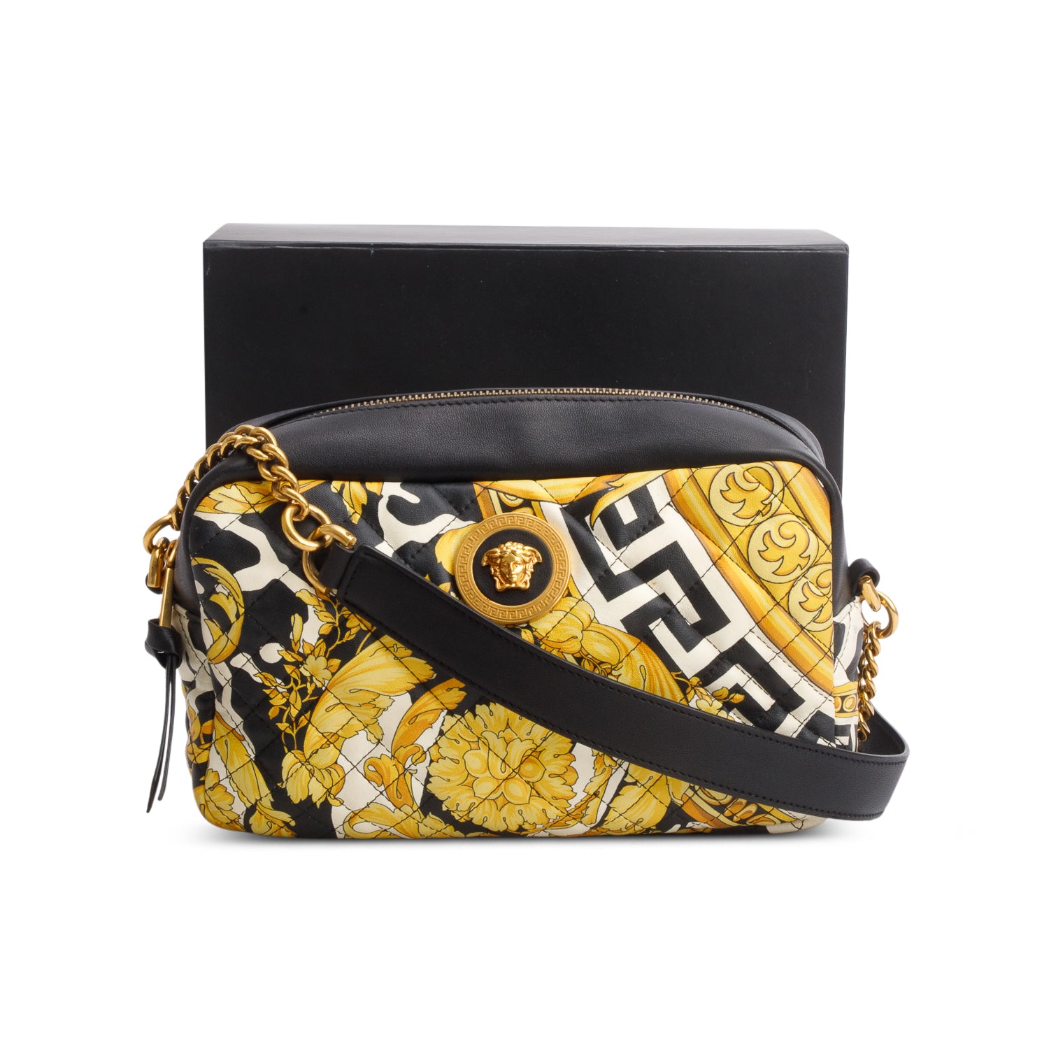 Versace Multicolor Nappa Quilted Barocco Print Small Camera Bag w/ Box