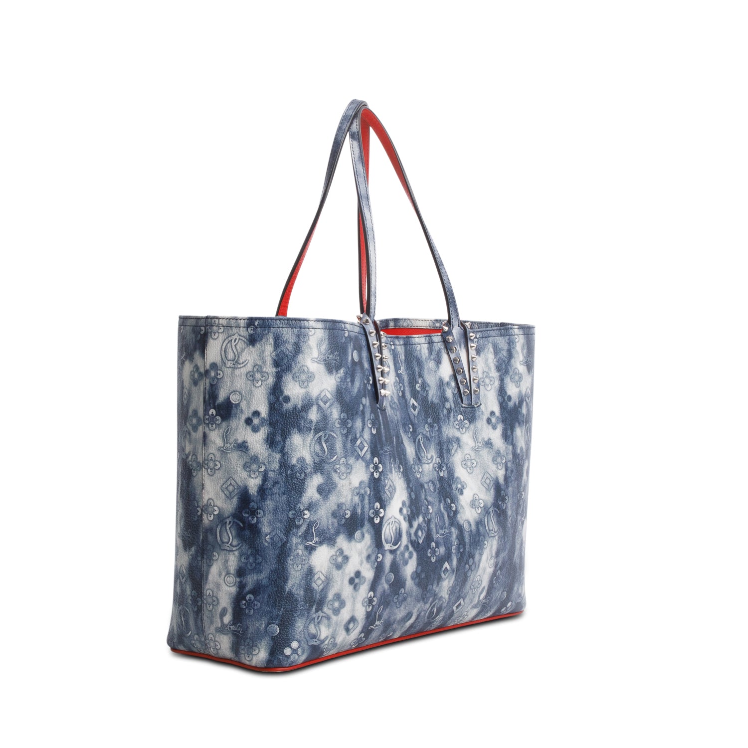 Christian Louboutin Blue Calfskin Tie Dye Spikes Cabata Tote w/ Pouch