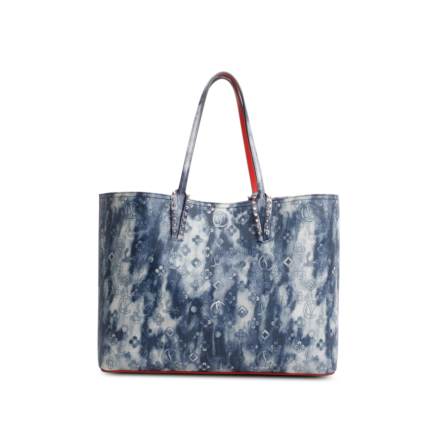 Christian Louboutin Blue Calfskin Tie Dye Spikes Cabata Tote w/ Pouch