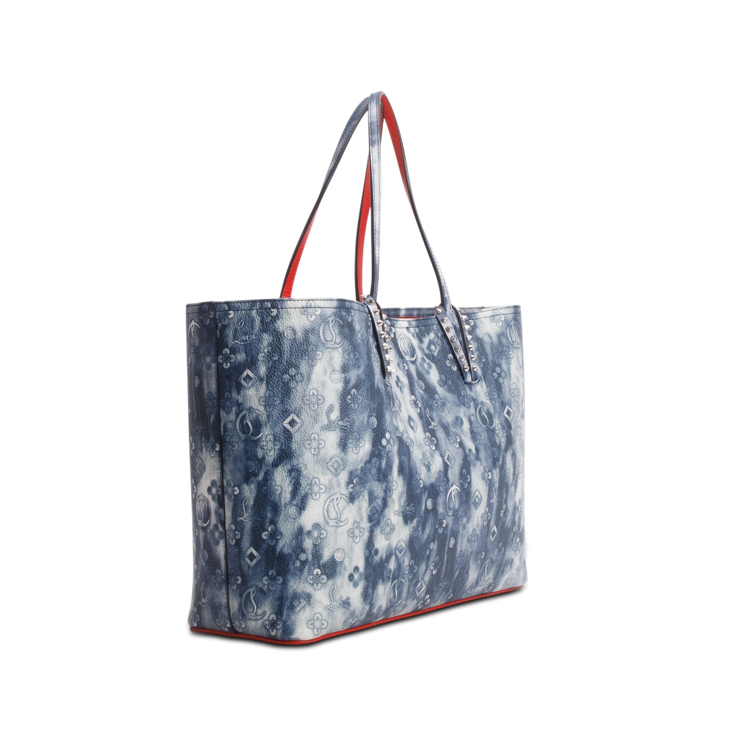 Christian Louboutin Blue Calfskin Tie Dye Spikes Cabata Tote w/ Pouch