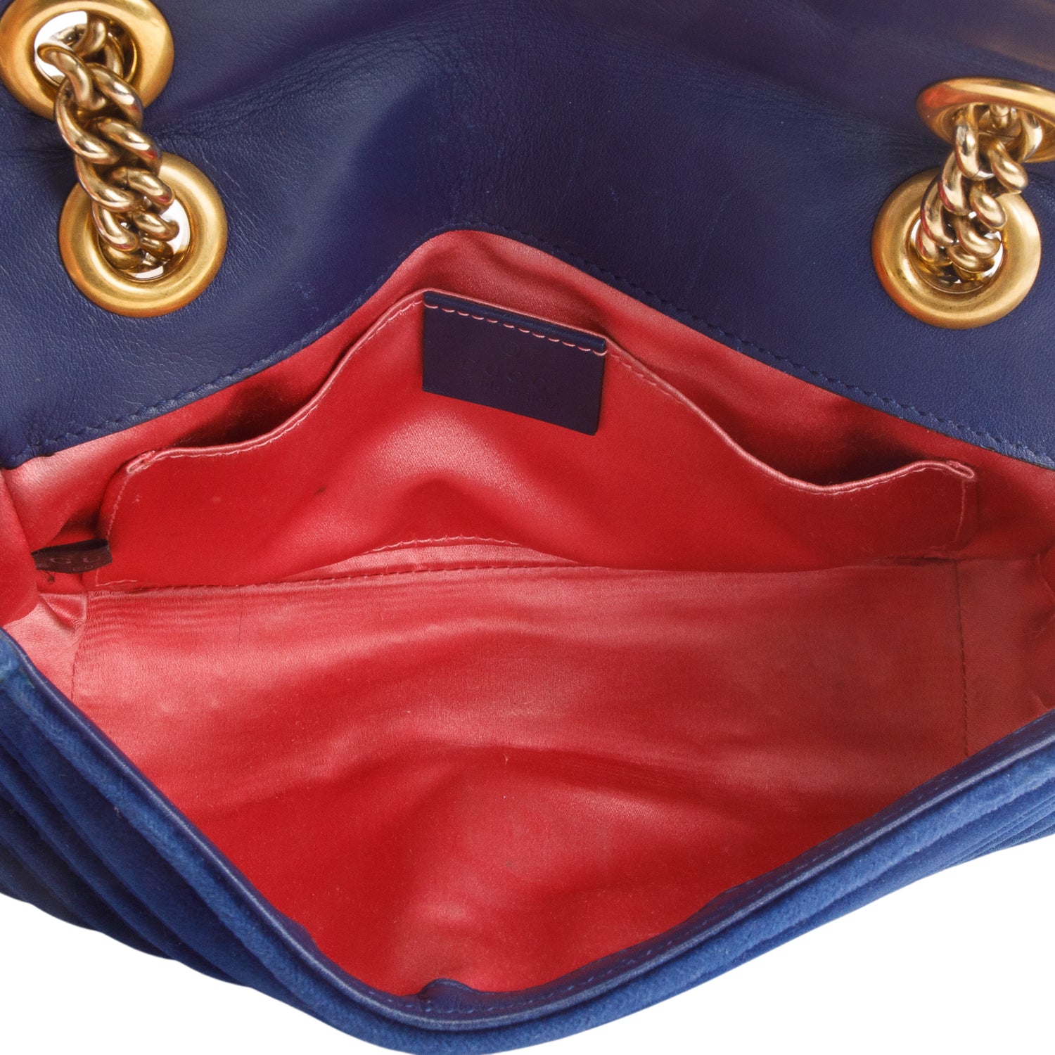 Gucci Blue Velvet Matelasse Small GG Marmont Shoulder Bag