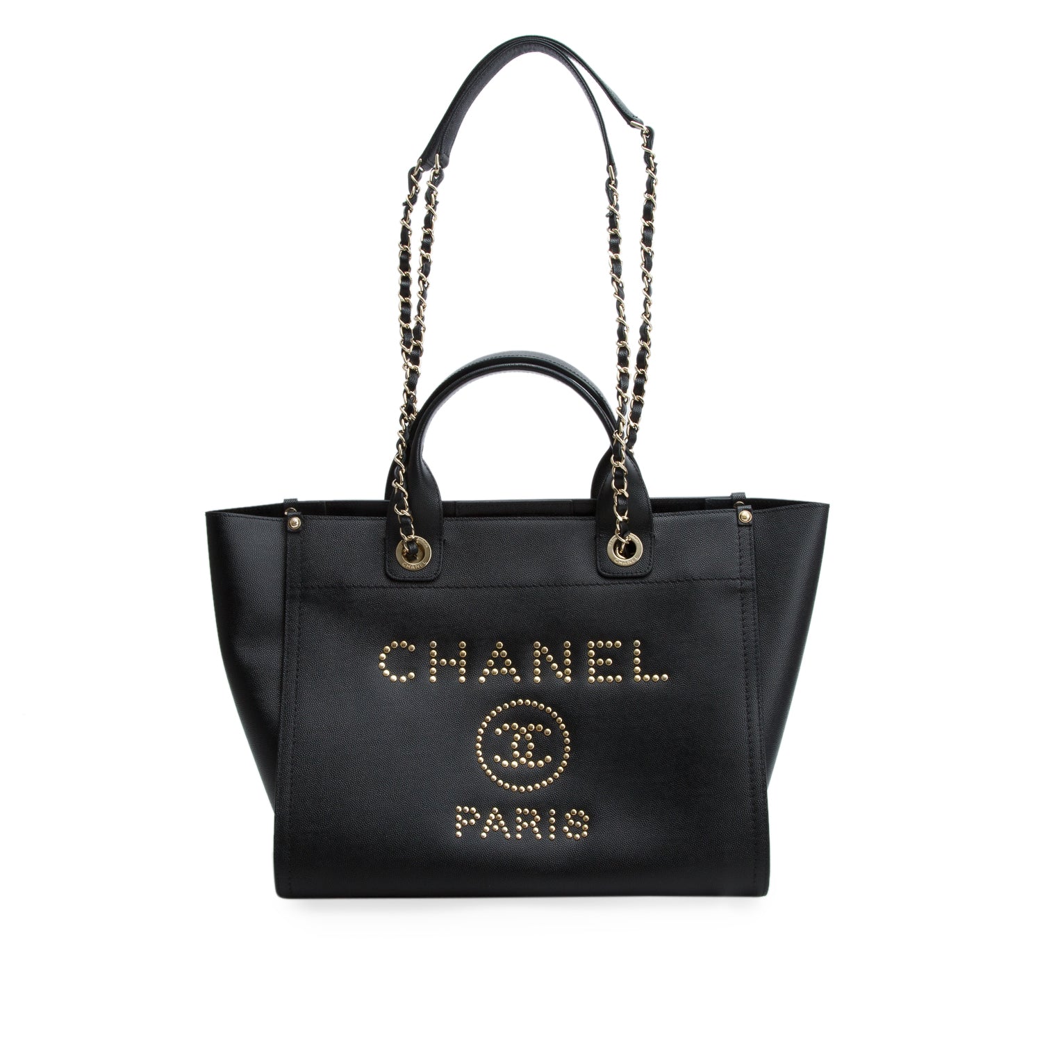 Chanel Black Caviar Small Studded Deauville Tote w/ Box & Authenticity Card