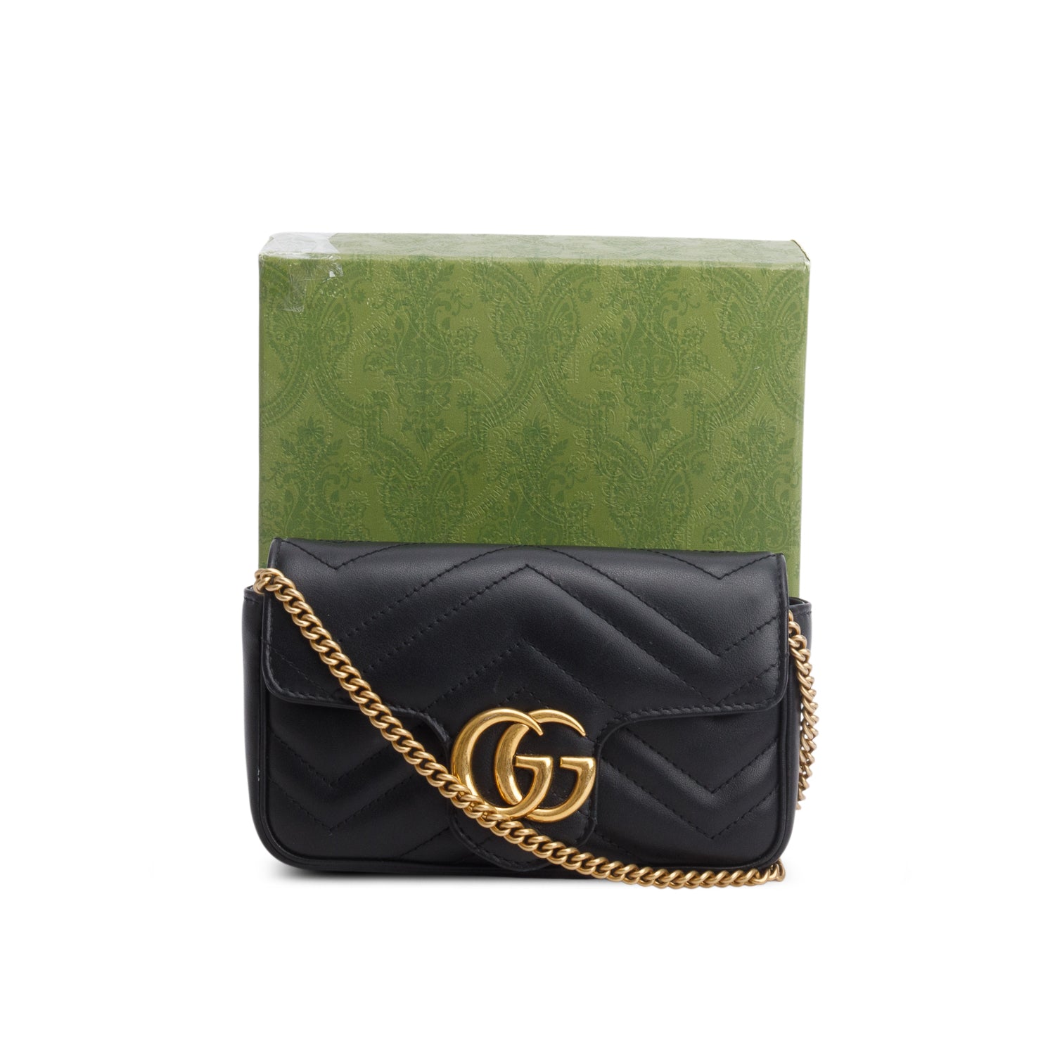 Gucci Black GG Marmont Matelasse Leather Super Mini Bag w/ Box