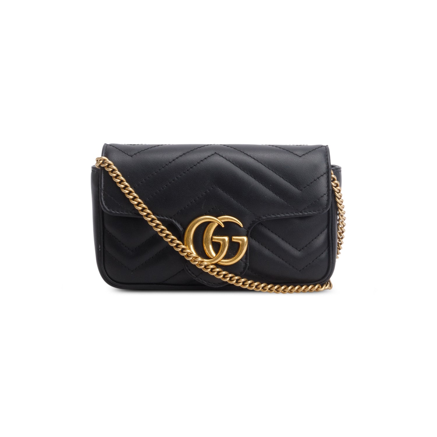 Gucci Black GG Marmont Matelasse Leather Super Mini Bag w/ Box