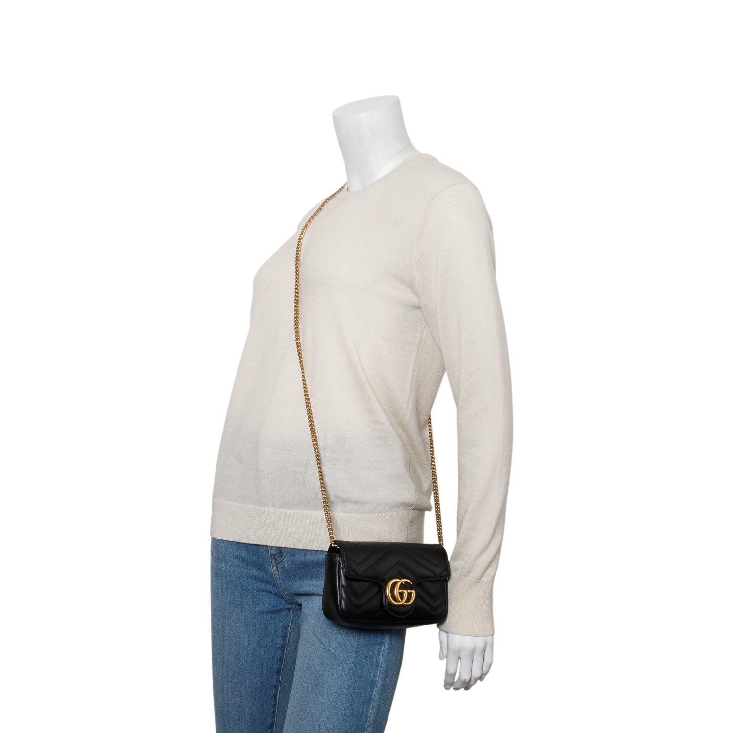 Gucci Black GG Marmont Matelasse Leather Super Mini Bag w/ Box