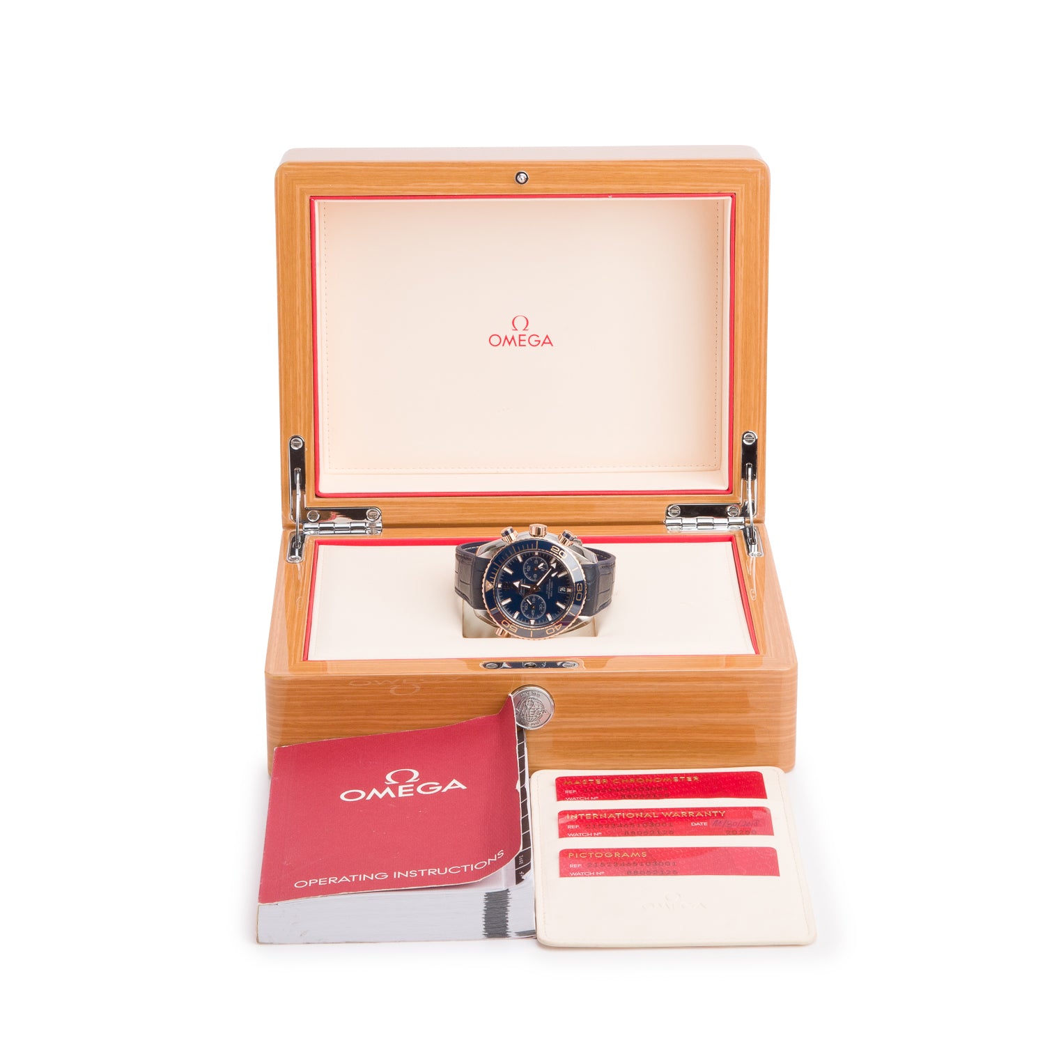 Omega Stainless Steel & 18k Rose Gold Seamaster Planet Ocean 600M Co-Axial Chronometer 45.5 MM Automatic Chronograph Watch Blue Dial w/ Box & Papers
