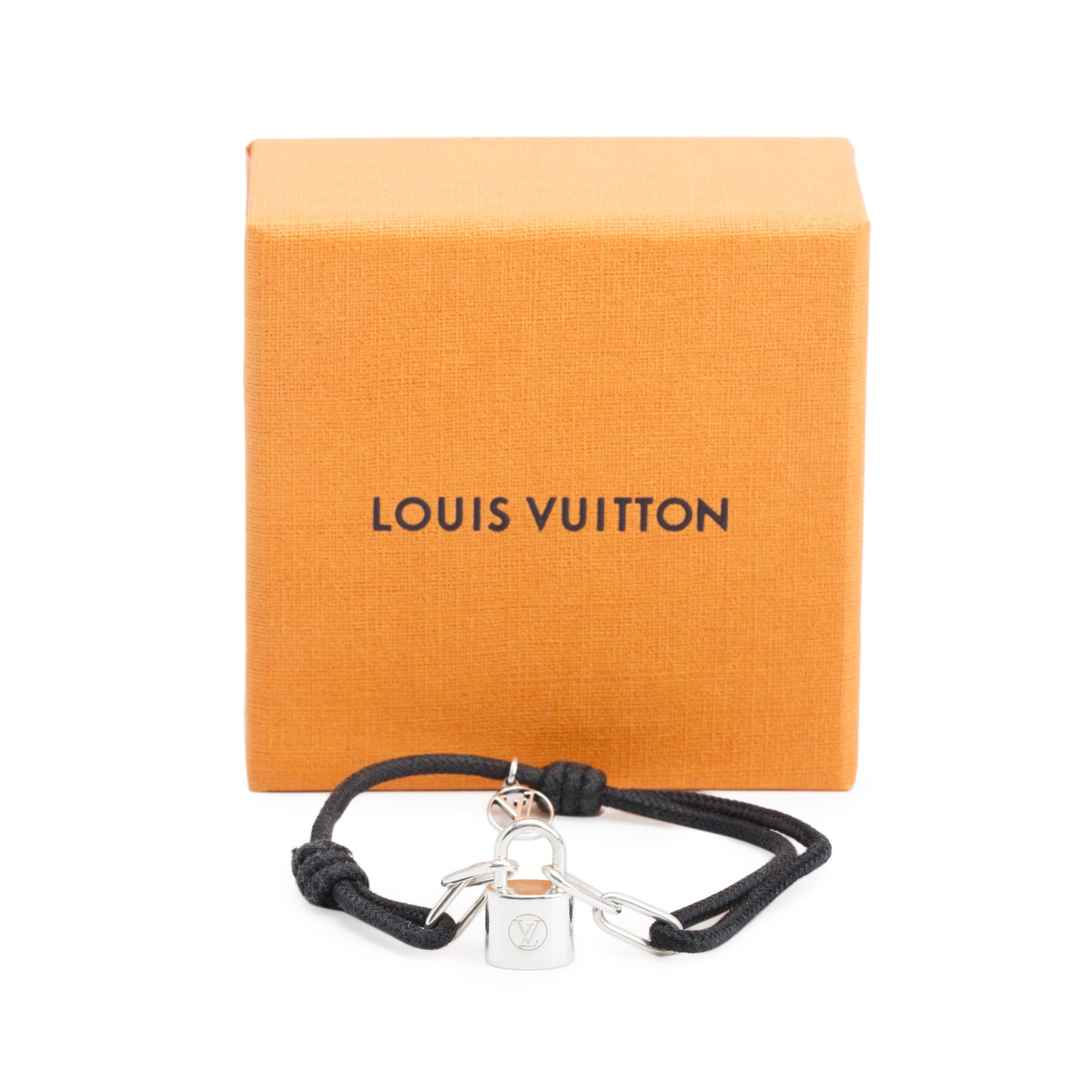 Louis Vuitton Sterling Silver Lockit X Virgil Abloh Black Cord Bracelet w/ Box