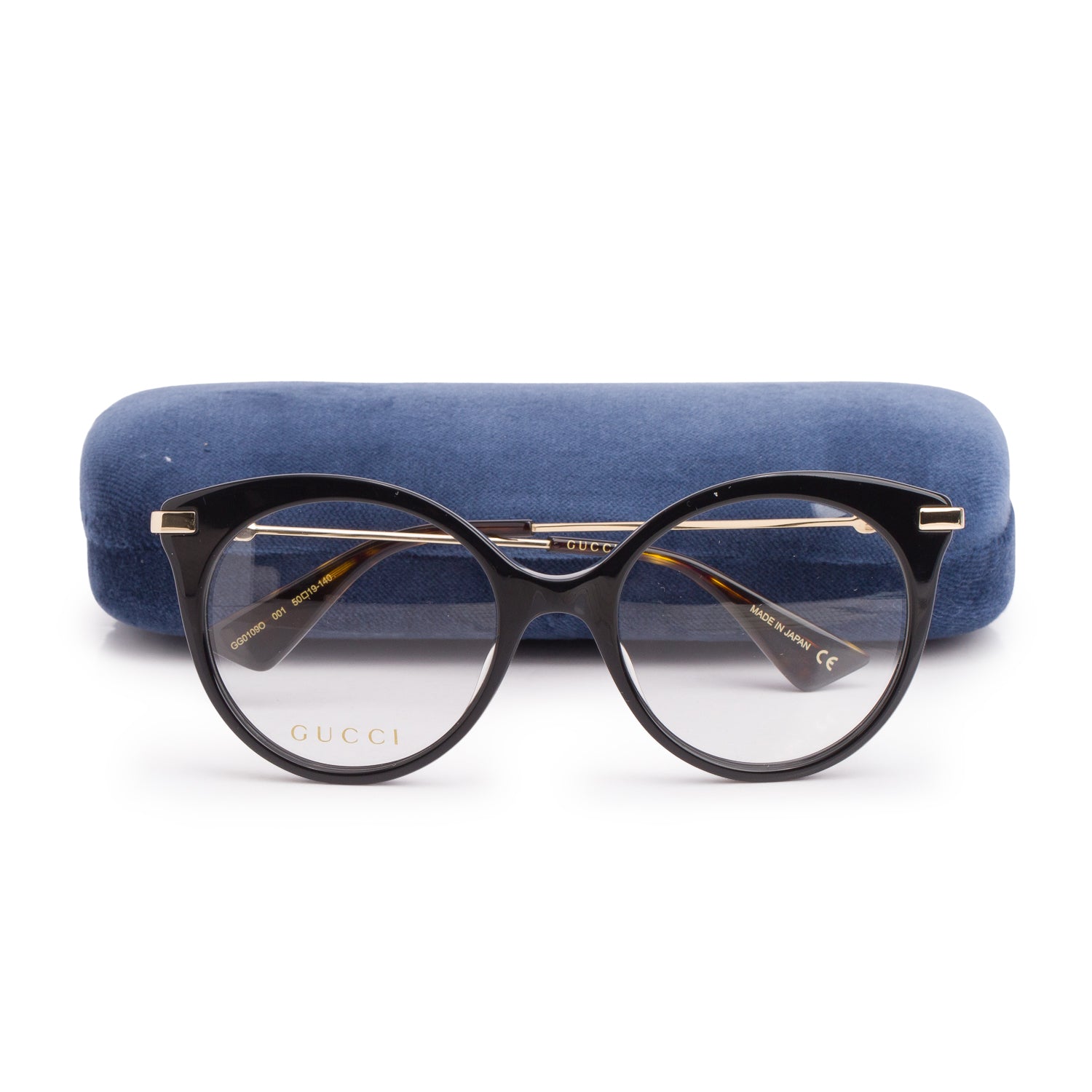 Gucci GG01090 Black Acetate GG Bee Cat-Eye Round Eyeglasses w/ Case