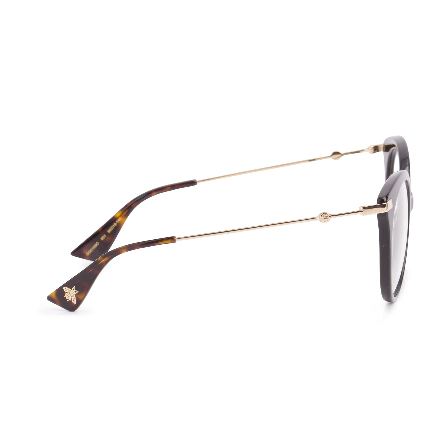 Gucci GG01090 Black Acetate GG Bee Cat-Eye Round Eyeglasses w/ Case