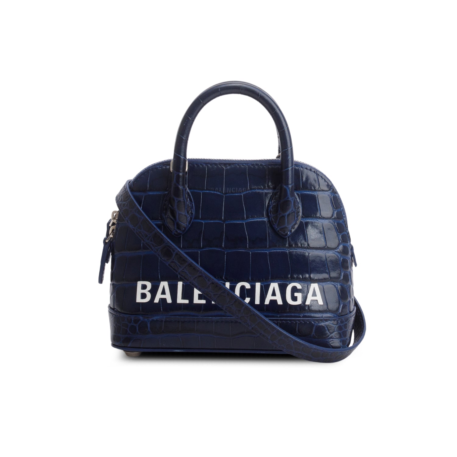 Balenciaga Blue Croc Embossed Ville Mini Top Handle Bag w/ Strap