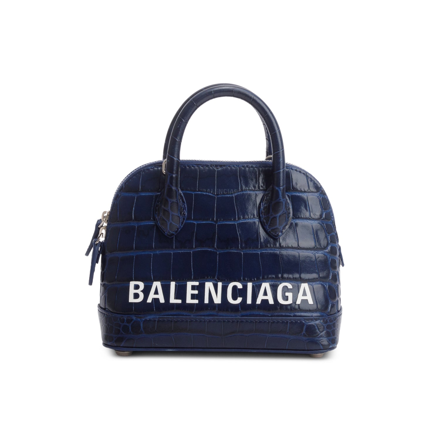 Balenciaga Blue Croc Embossed Ville Mini Top Handle Bag w/ Strap