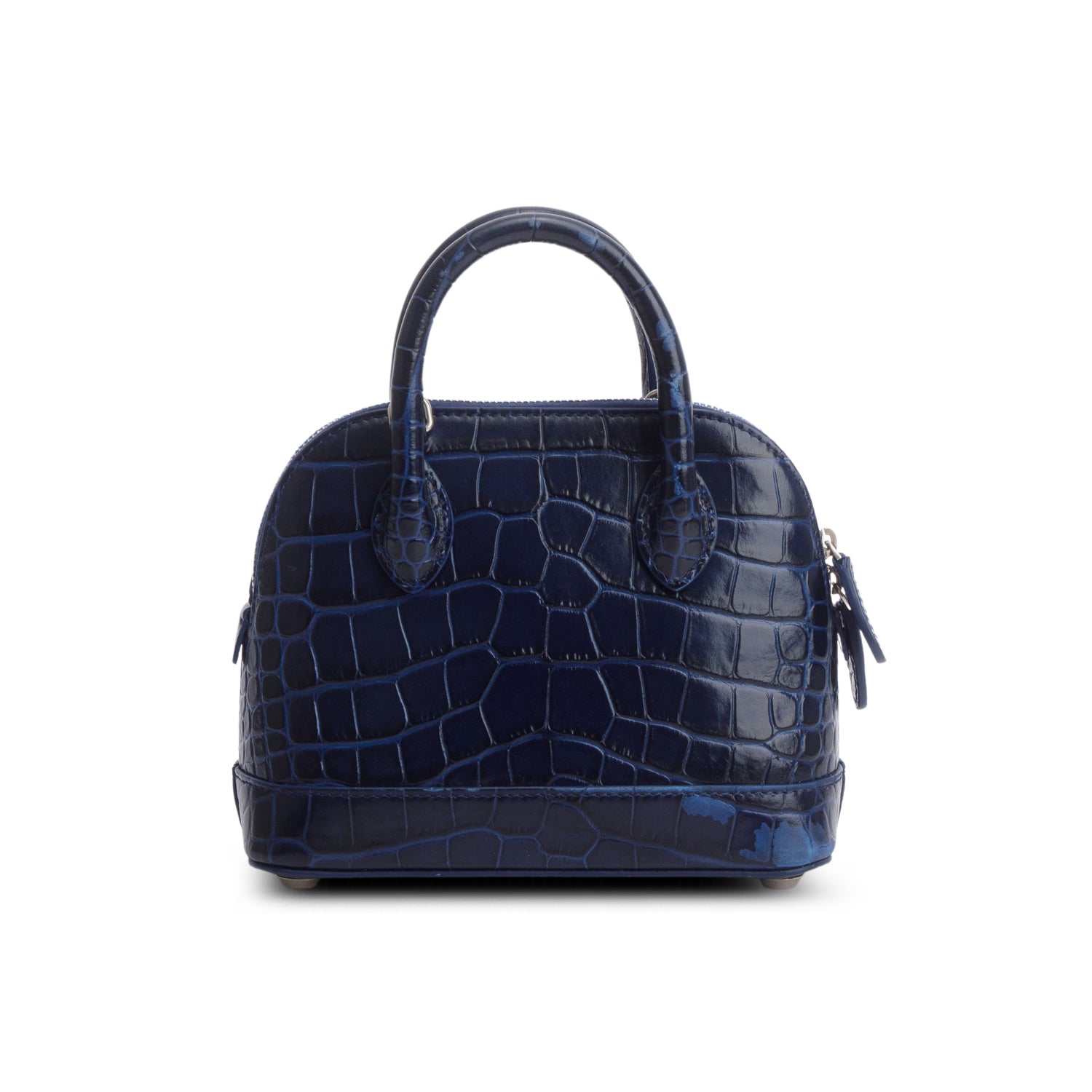 Balenciaga Blue Croc Embossed Ville Mini Top Handle Bag w/ Strap