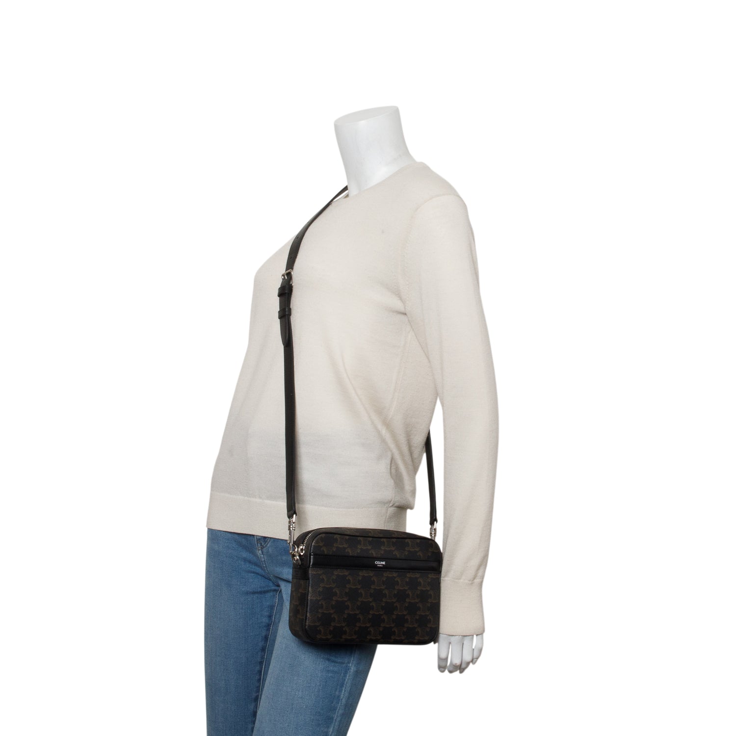 Celine 2023 Black Triomphe Canvas Small Messenger Bag