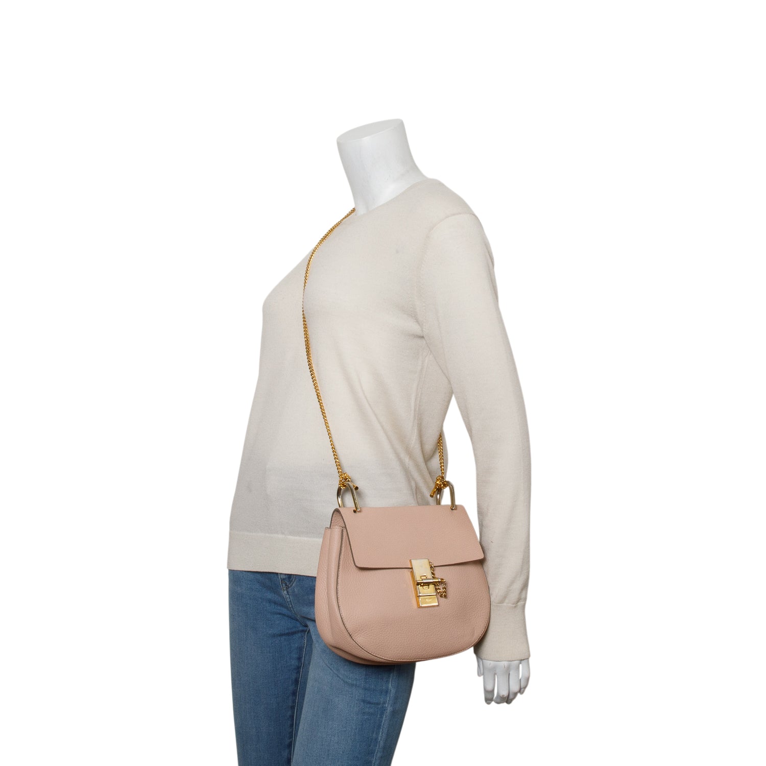 Chloe Pink Grained Lambskin Medium Drew Shoulder Bag