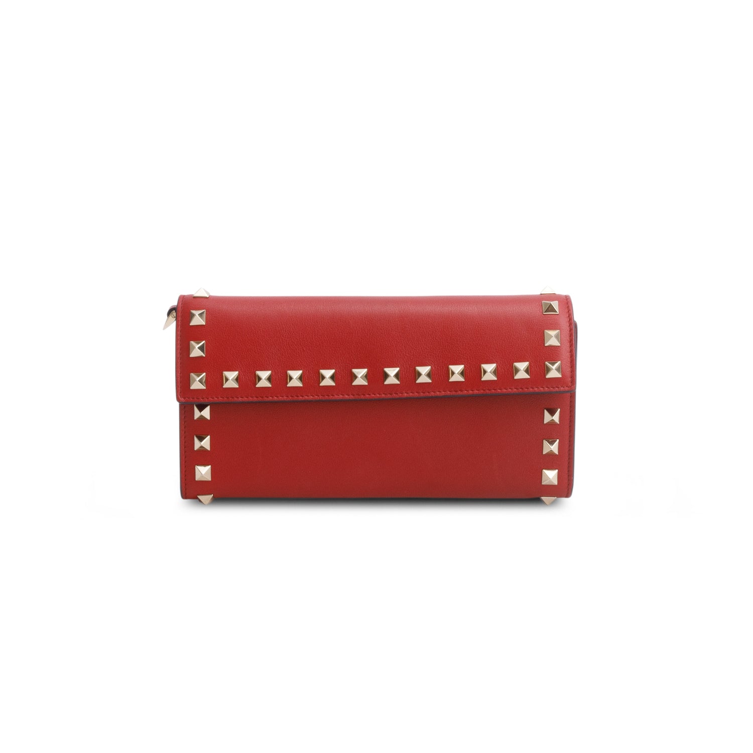Valentino Red Calfskin Leather Rockstud Wrislet Travel Wallet