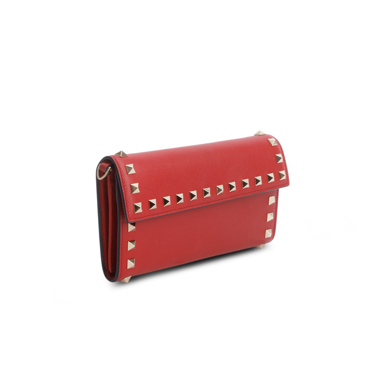 Valentino Red Calfskin Leather Rockstud Wrislet Travel Wallet