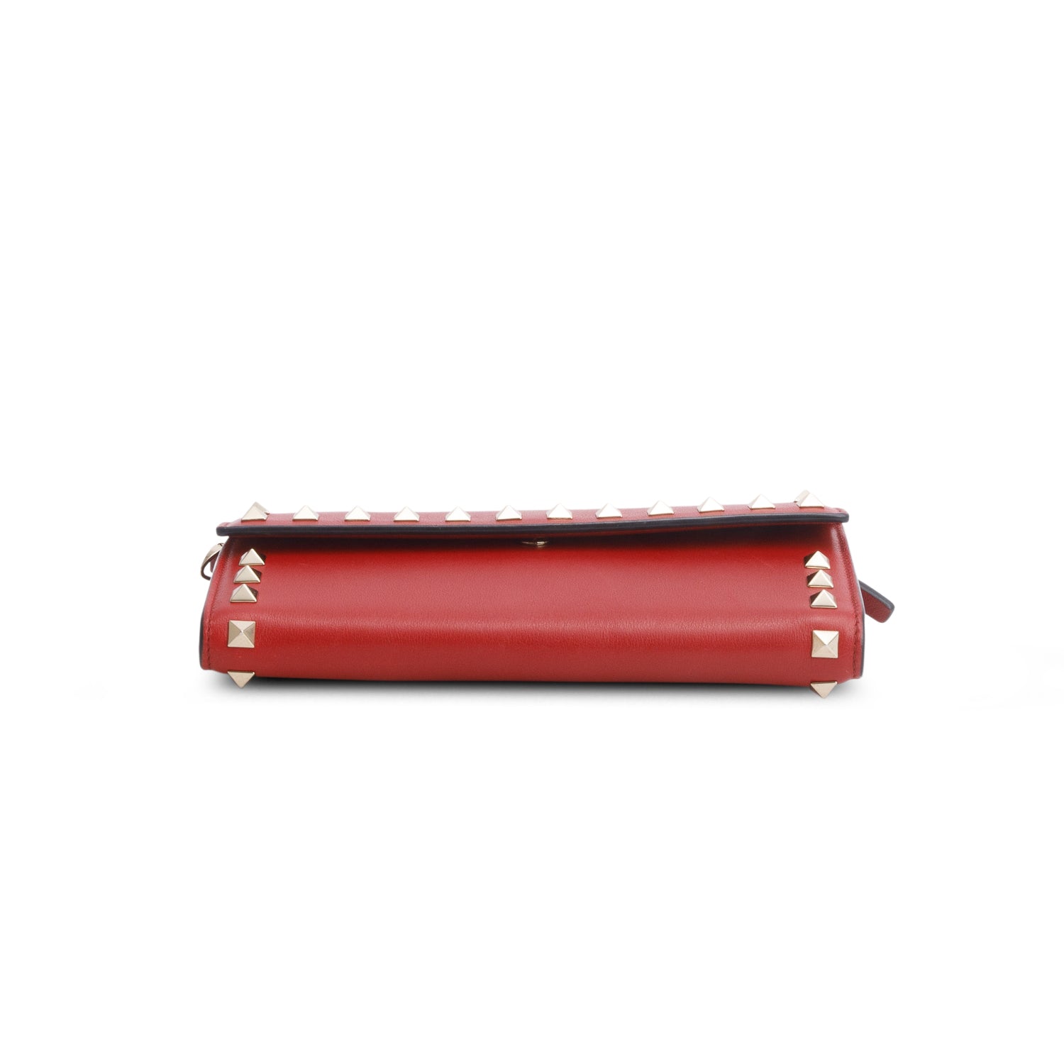 Valentino Red Calfskin Leather Rockstud Wrislet Travel Wallet