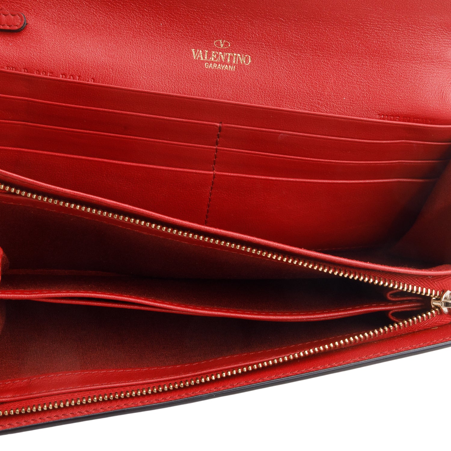 Valentino Red Calfskin Leather Rockstud Wrislet Travel Wallet