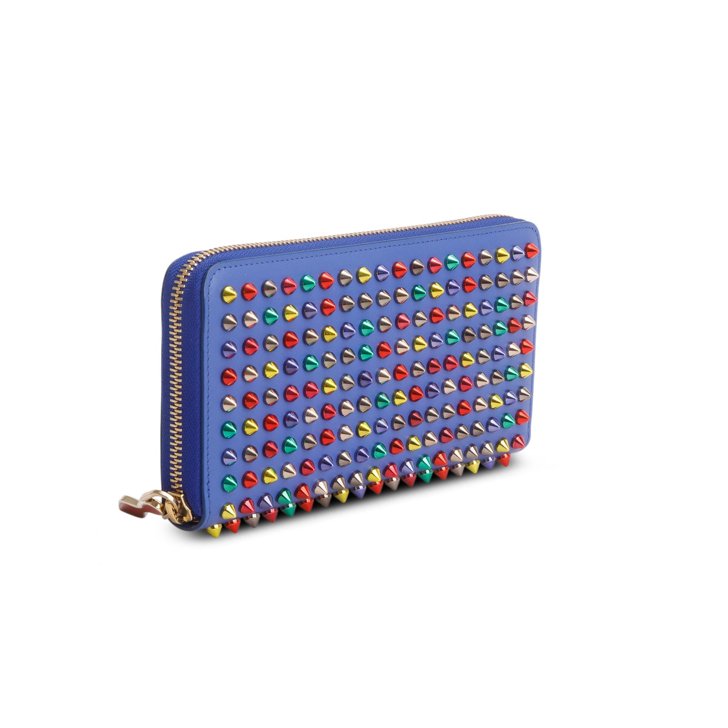 Christian Louboutin Blue Leather Multicolor Spike Panettone Zip Wallet