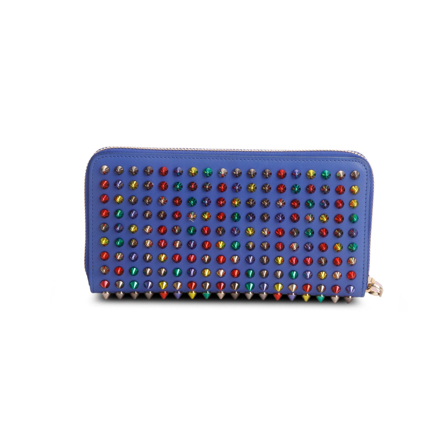 Christian Louboutin Blue Leather Multicolor Spike Panettone Zip Wallet