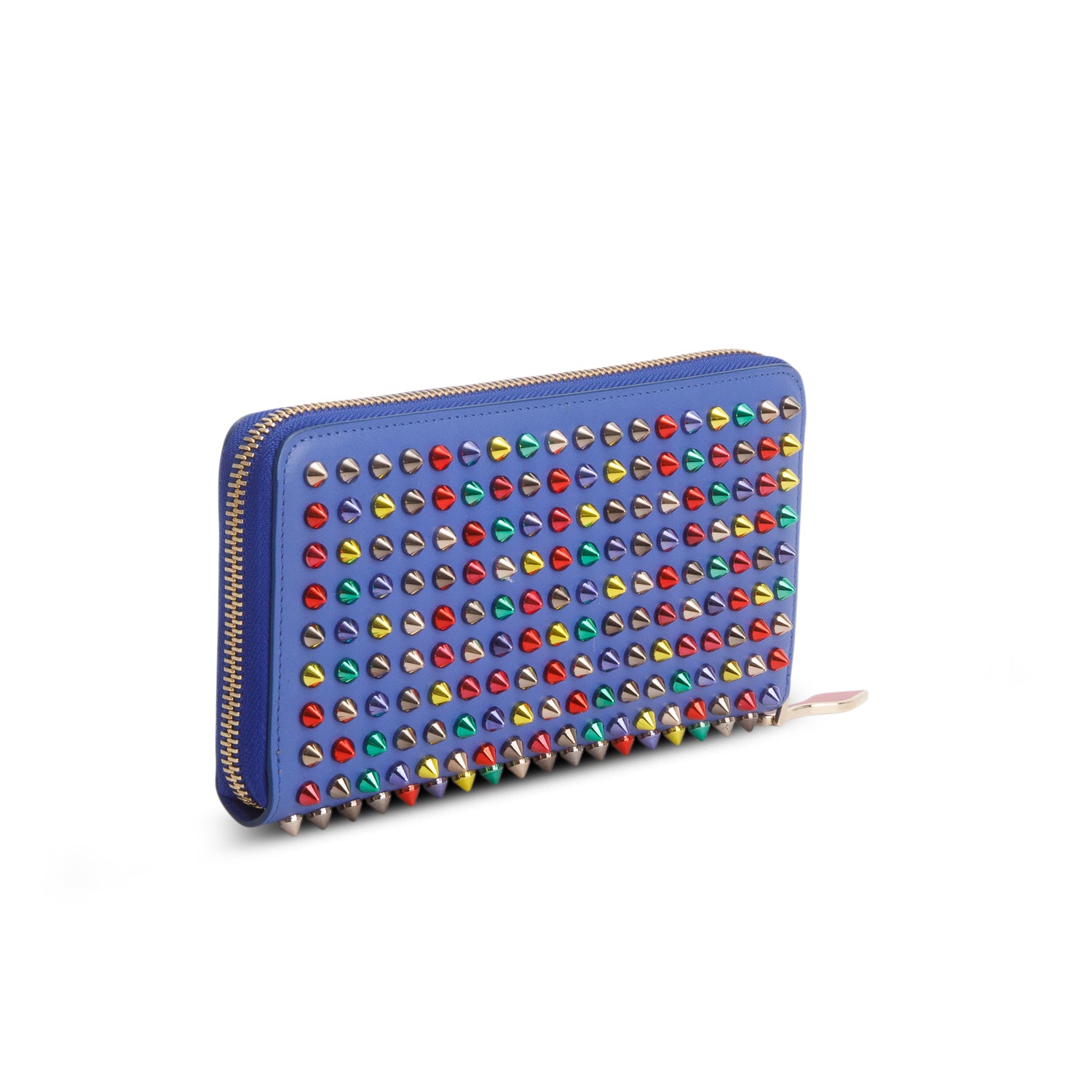 Christian Louboutin Blue Leather Multicolor Spike Panettone Zip Wallet