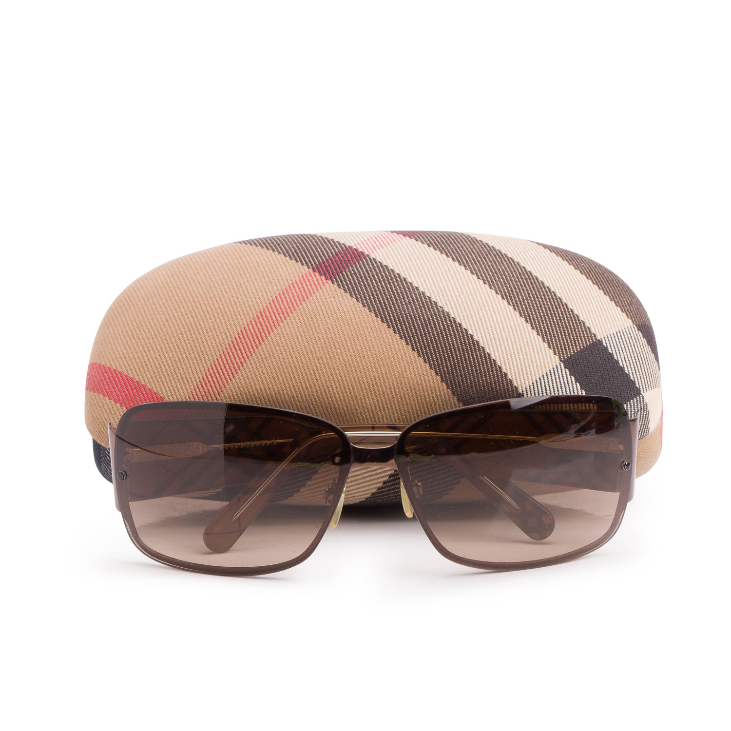 Burberry B 3004 Brown Check Acetate Rectangle Sunglasses w/ Case