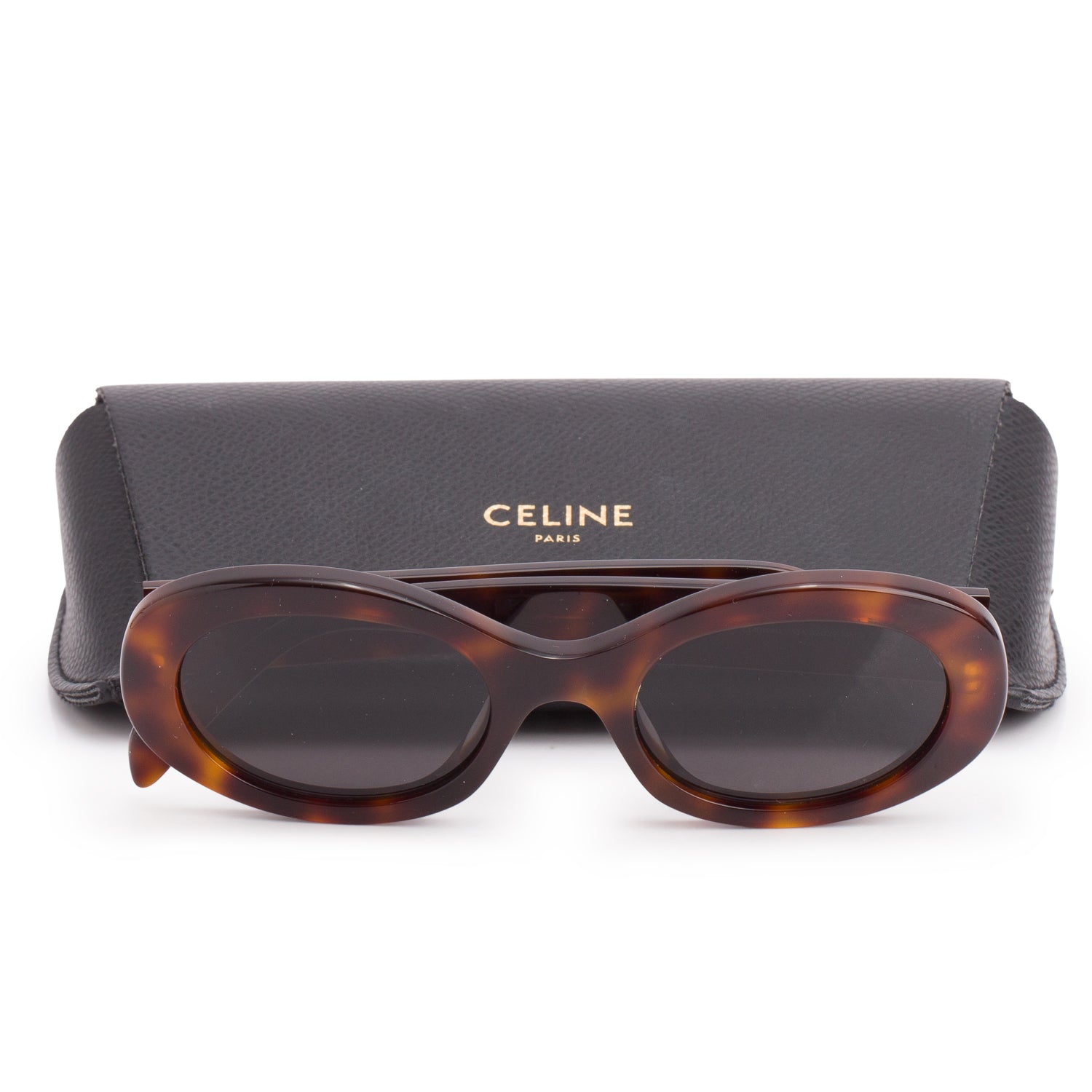 Celine CL40194U Havana Acetate Triomphe 01 Oval Sunglasses w/ Case