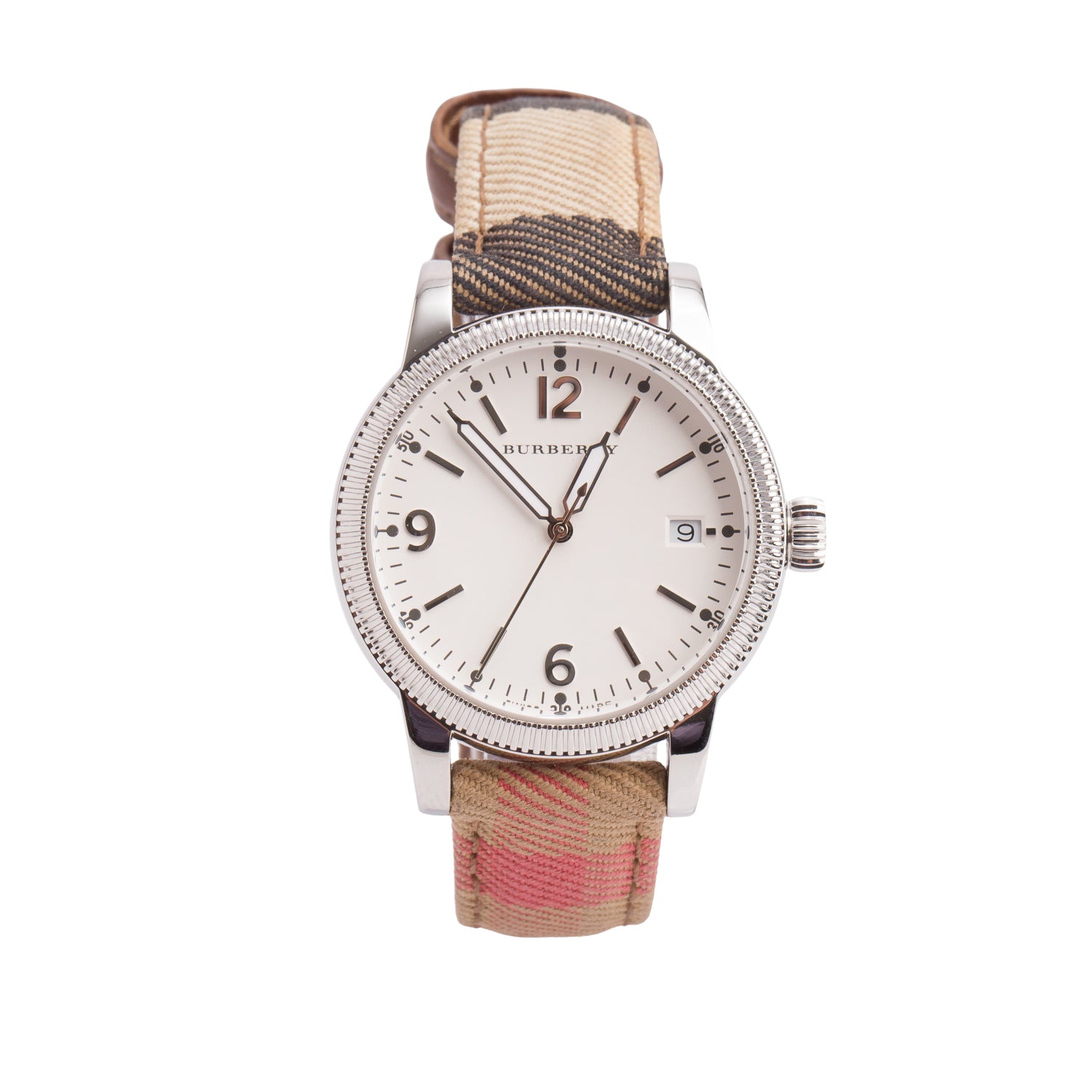 Burberry Stainless Steel BU7824 38 MM The Utilitarian Quartz Watch White Dial w/ Box