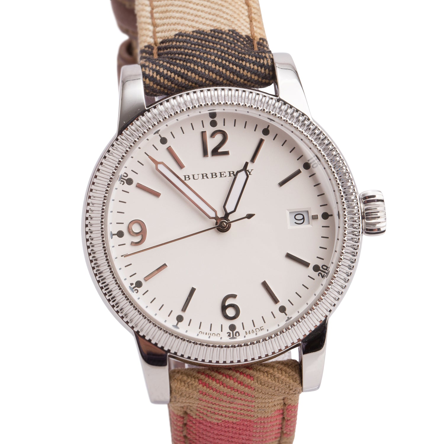 Burberry Stainless Steel BU7824 38 MM The Utilitarian Quartz Watch White Dial w/ Box