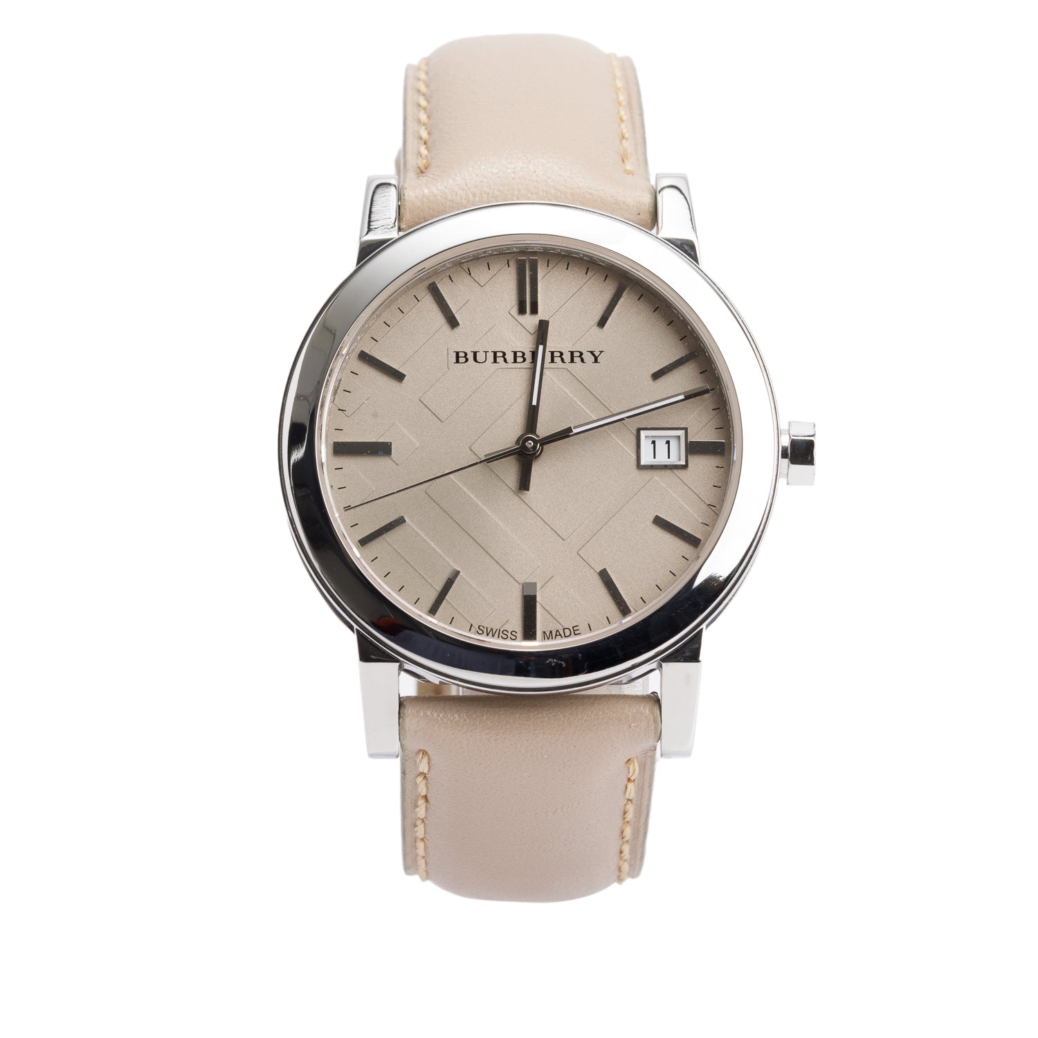 Burberry Stainless Steel BU9010 38 MM The City Quartz Watch Beige Check Dial