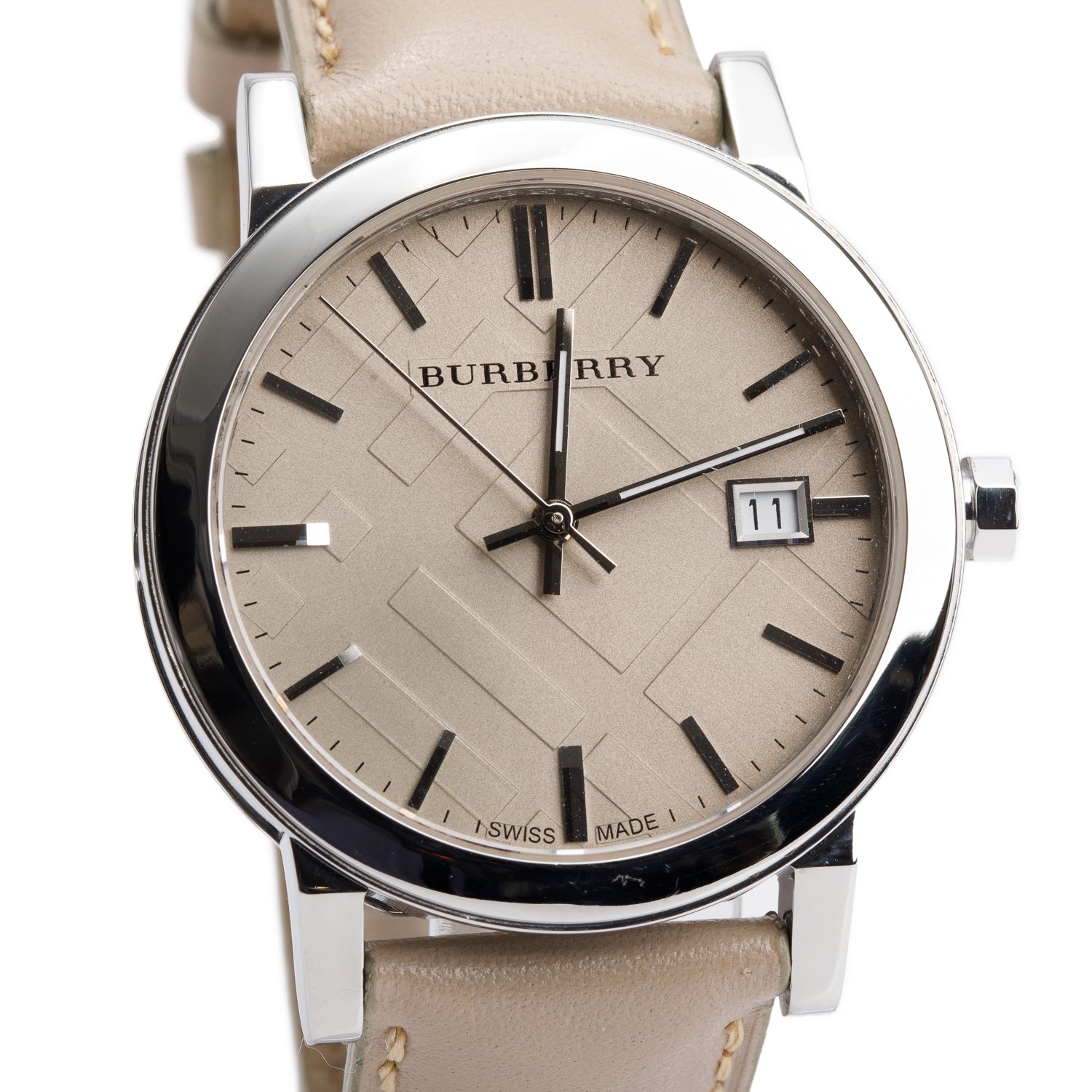 Burberry Stainless Steel BU9010 38 MM The City Quartz Watch Beige Check Dial