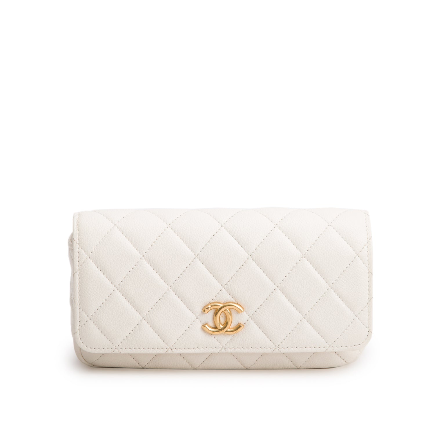 Chanel White Caviar Quilted Mini Heart Crush Waist Bag w/ Box