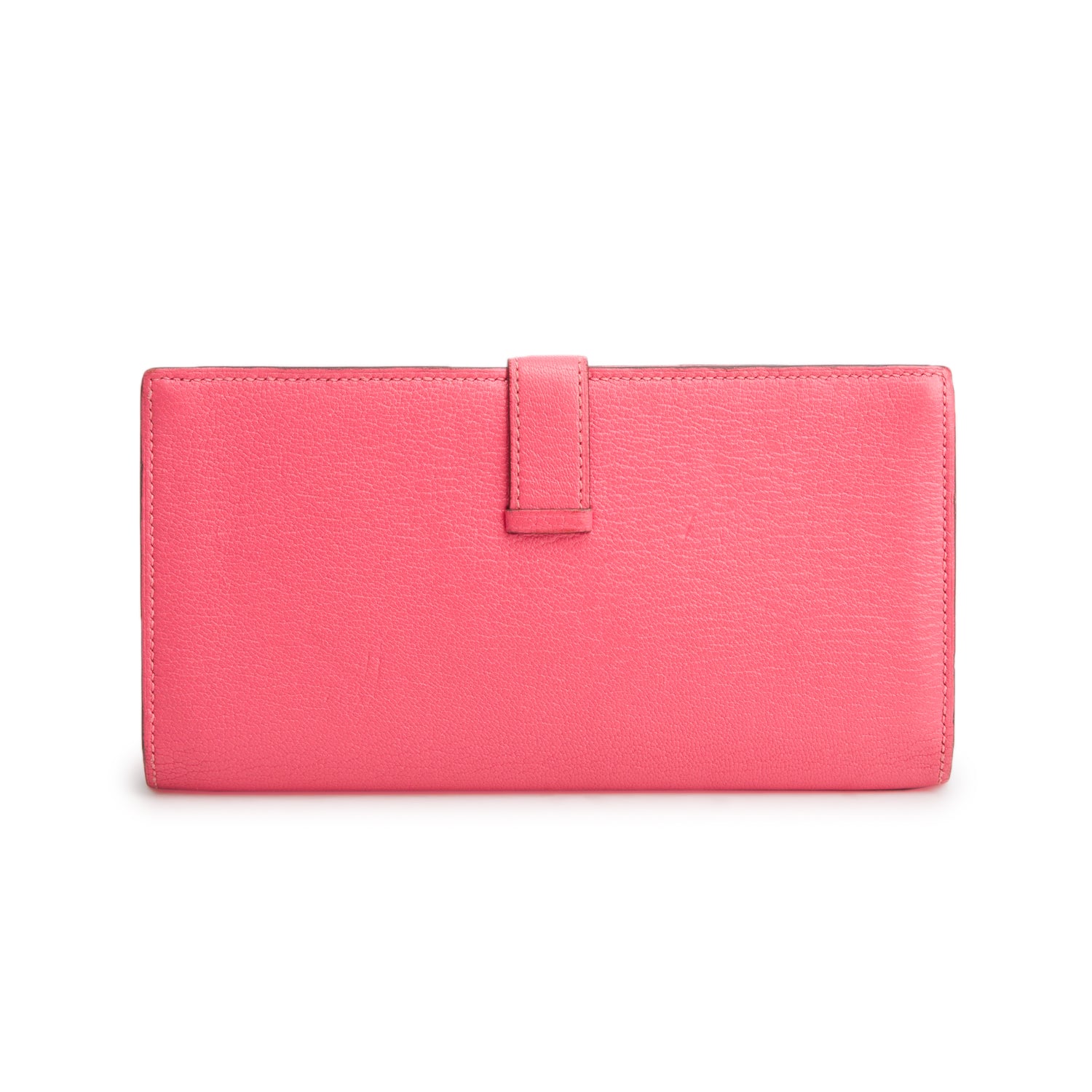 Hermes Rose Azalee Chevre Mysore Leather Bearn Gusset Wallet