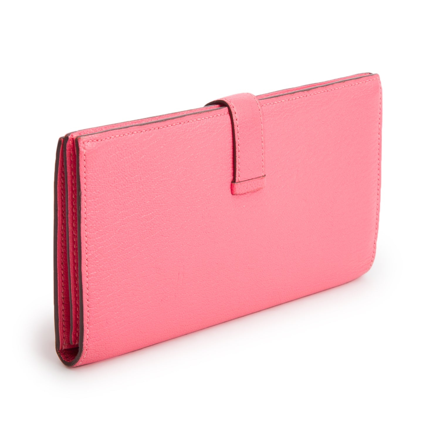 Hermes Rose Azalee Chevre Mysore Leather Bearn Gusset Wallet