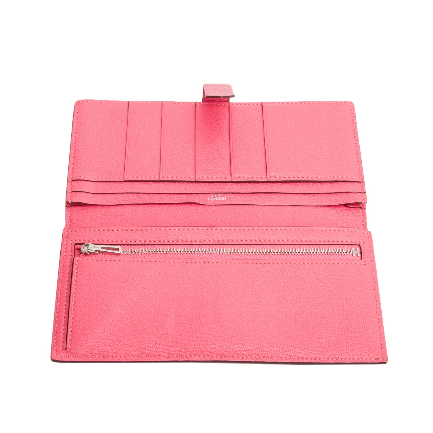 Hermes Rose Azalee Chevre Mysore Leather Bearn Gusset Wallet