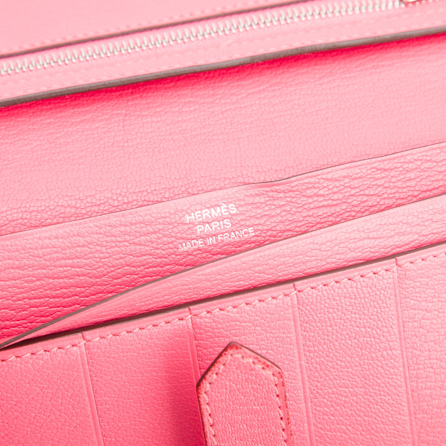 Hermes Rose Azalee Chevre Mysore Leather Bearn Gusset Wallet