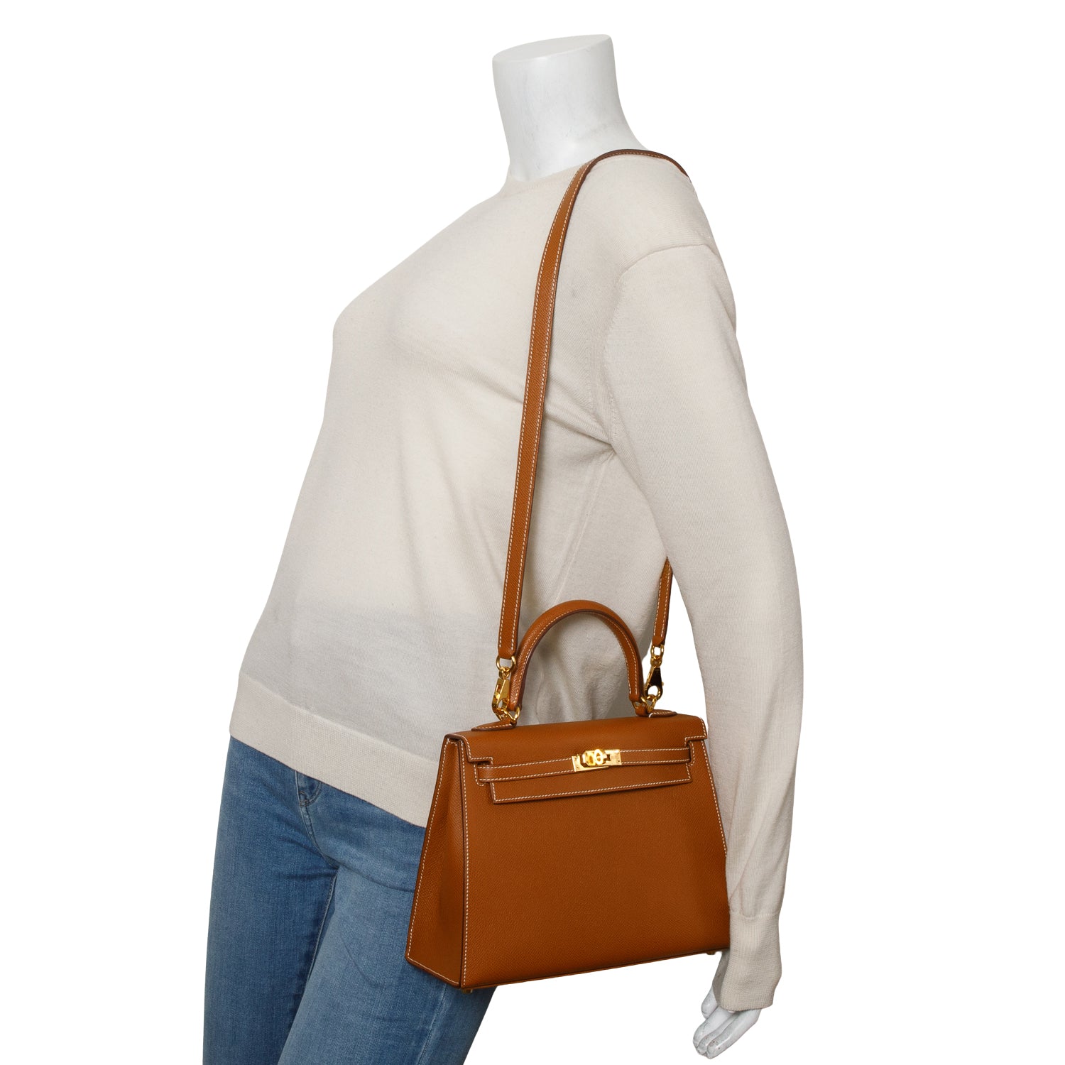 Hermes 2024 Gold Veau Epsom Kelly II Sellier 25 w/ Box & Strap