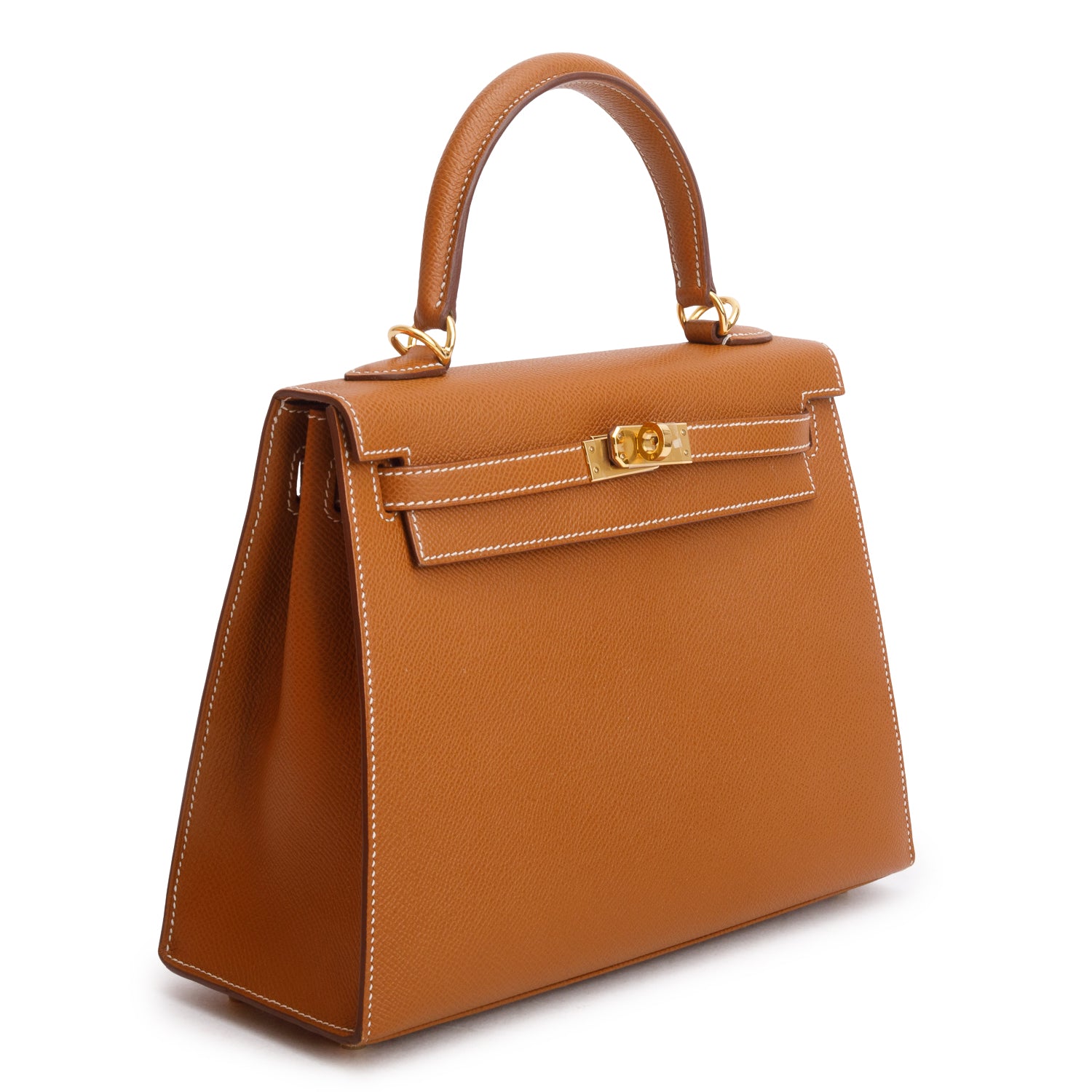 Hermes 2024 Gold Veau Epsom Kelly II Sellier 25 w/ Box & Strap