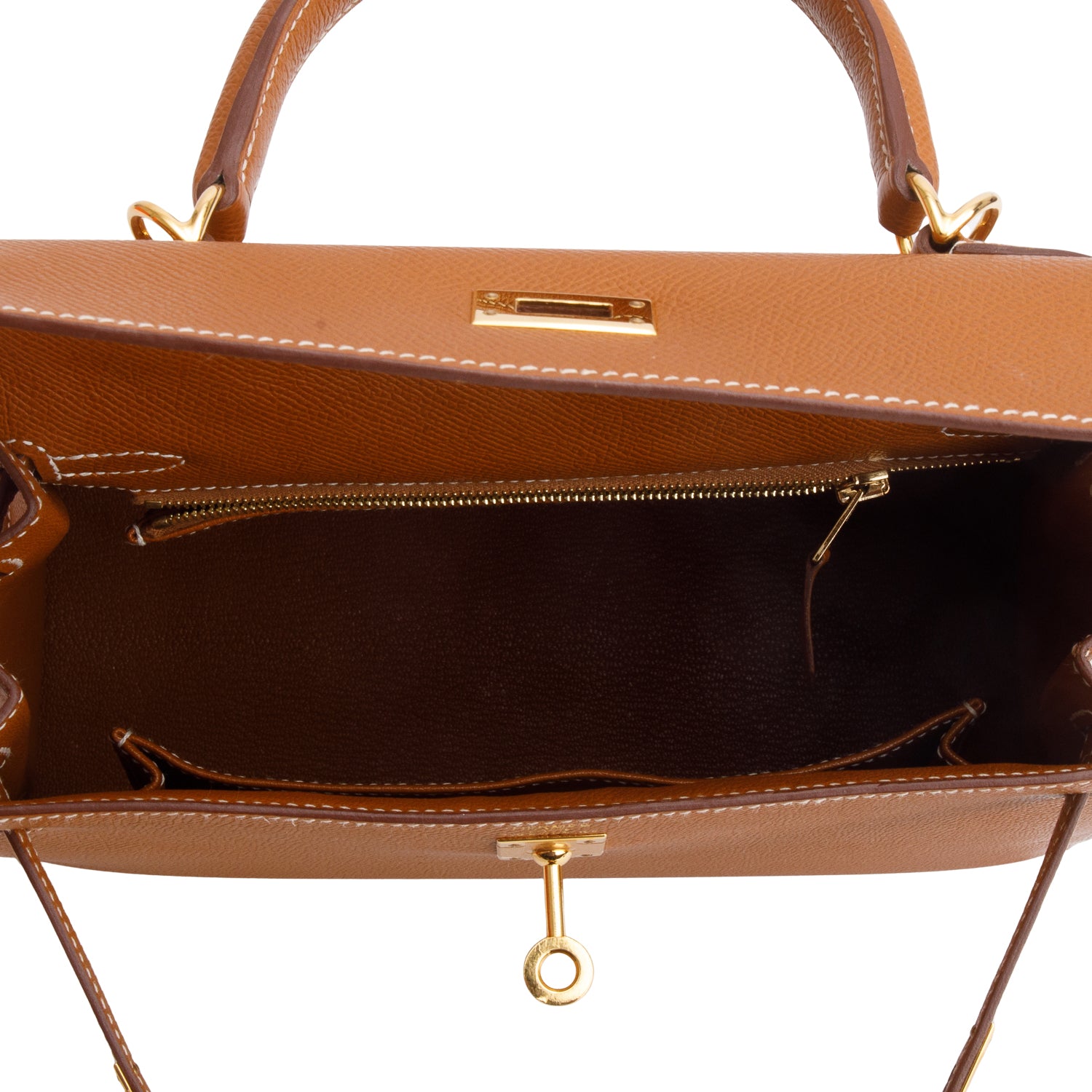 Hermes 2024 Gold Veau Epsom Kelly II Sellier 25 w/ Box & Strap