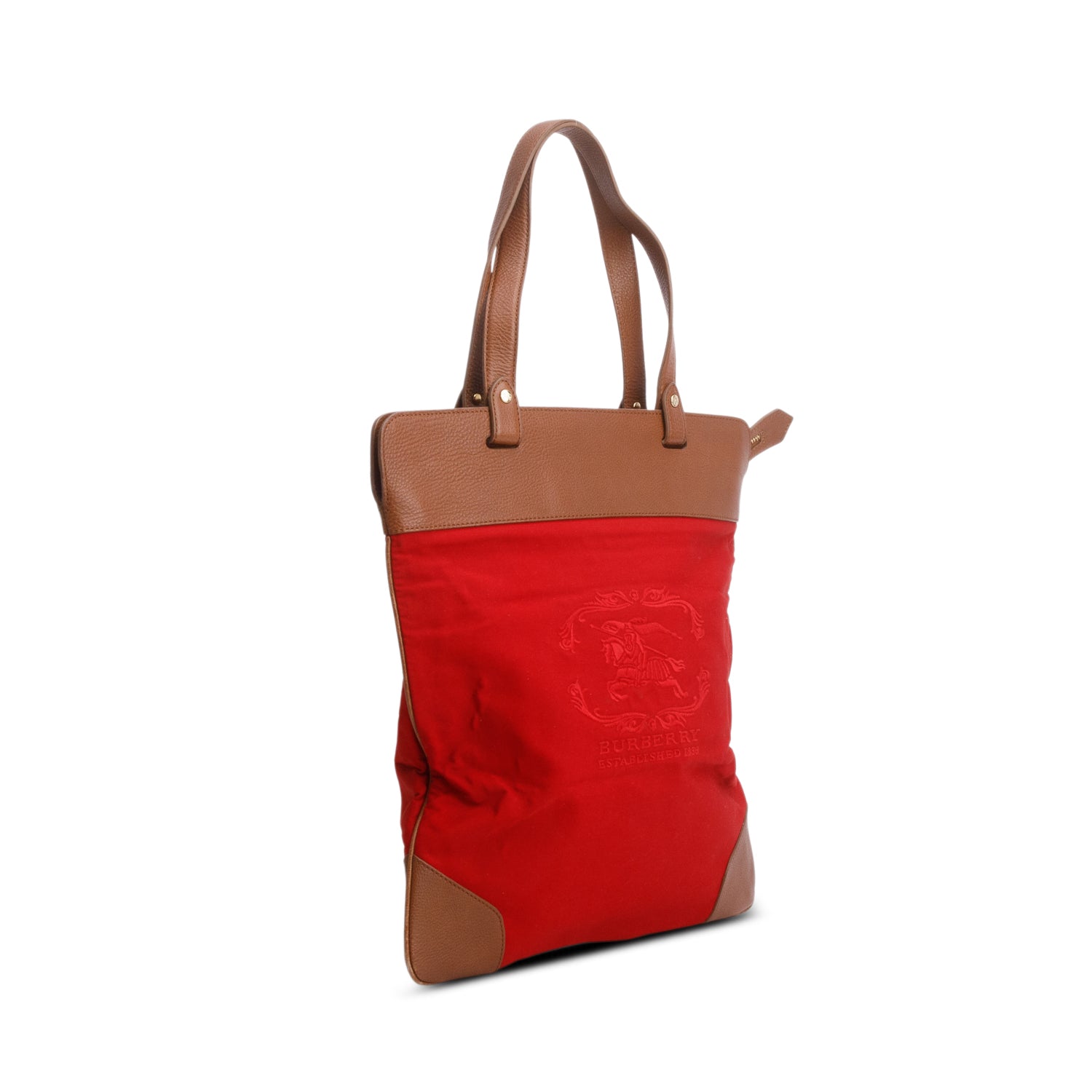 Burberry Red Embroidered Signature Canvas Shopper Tote