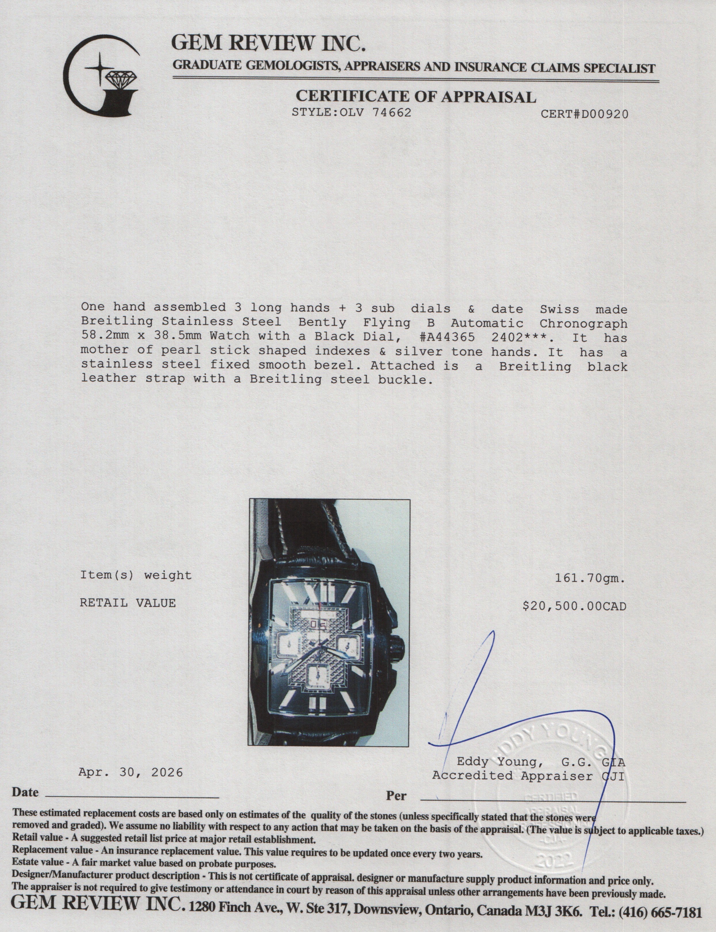 Breitling Stainless Steel Bently Flying B Automatic Chronograph Watch Black Dial A44365 w/ Box & Papers