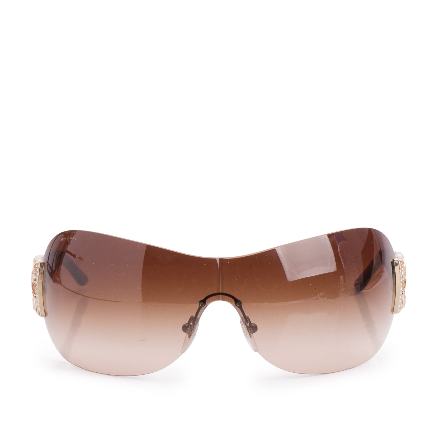 Bvlgari 6071-B Brown Crystal Rimless Shield Sunglasses w/ Case